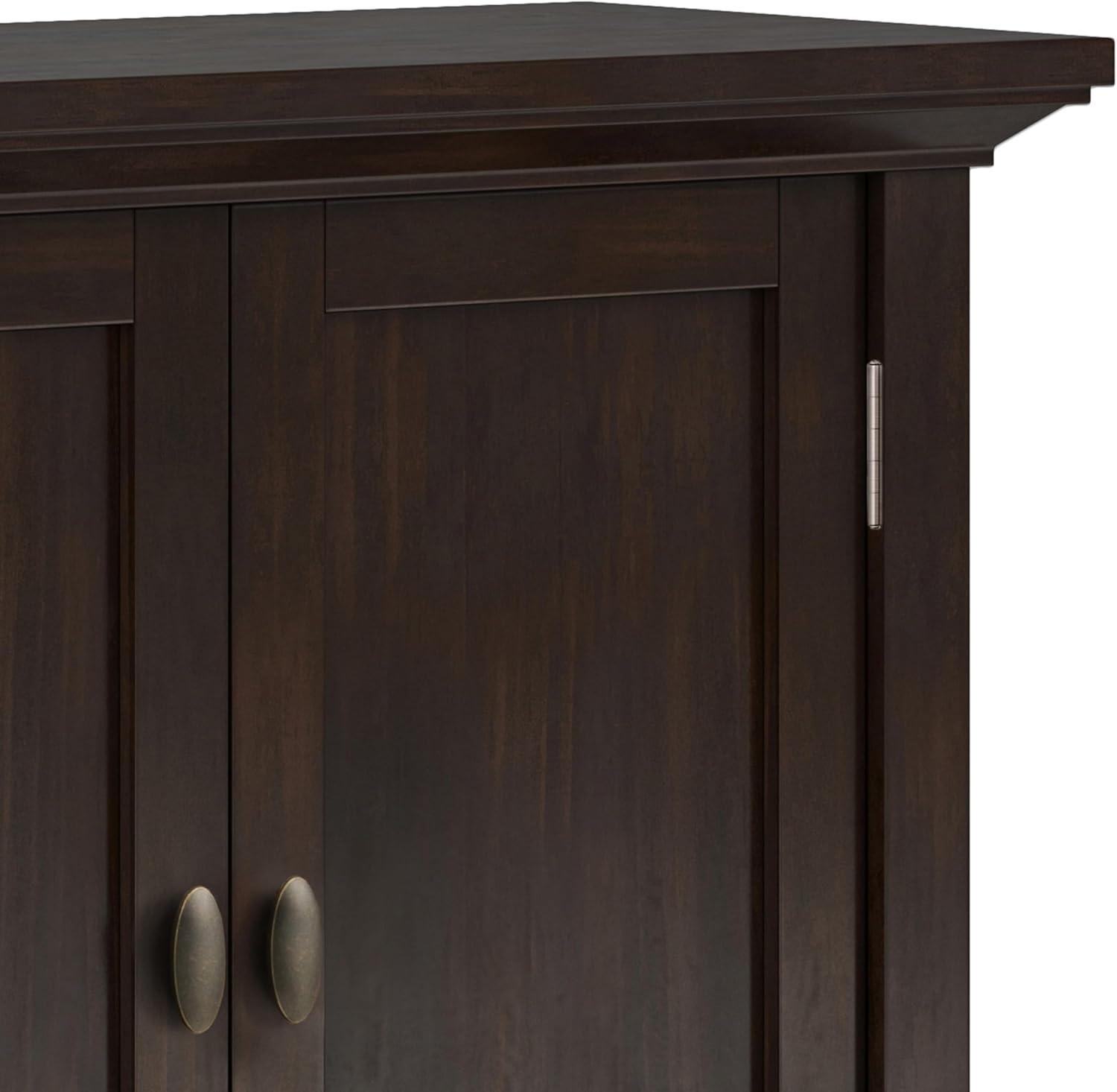 imageSIMPLIHOME Redmond SOLID WOOD 32 inch Wide Transitional Low Storage Cabinet in Rustic Natural Aged Brown for the Living Room Entryway and Family RoomBrunette Brown