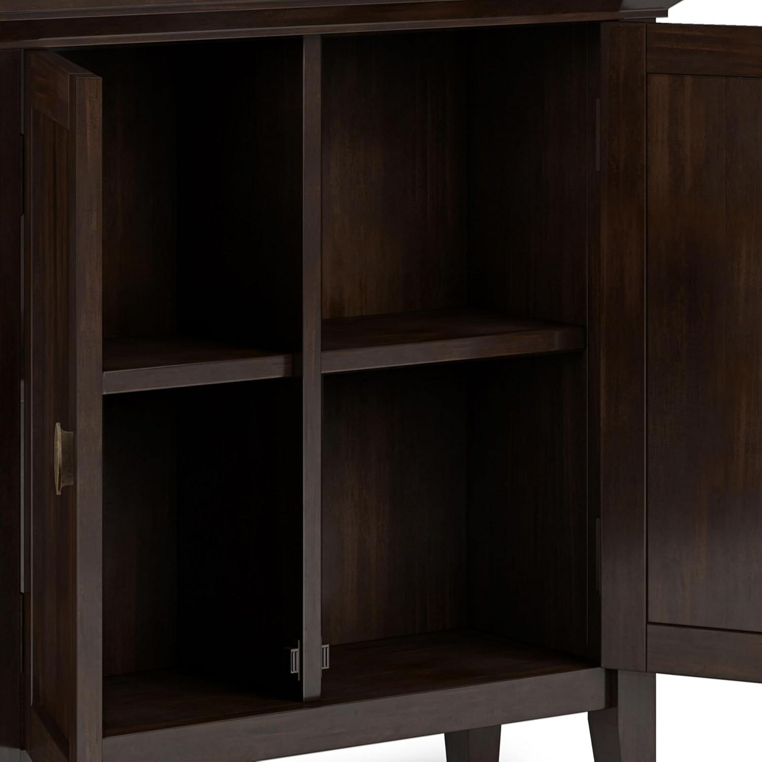 imageSIMPLIHOME Redmond SOLID WOOD 32 inch Wide Transitional Low Storage Cabinet in Rustic Natural Aged Brown for the Living Room Entryway and Family RoomBrunette Brown