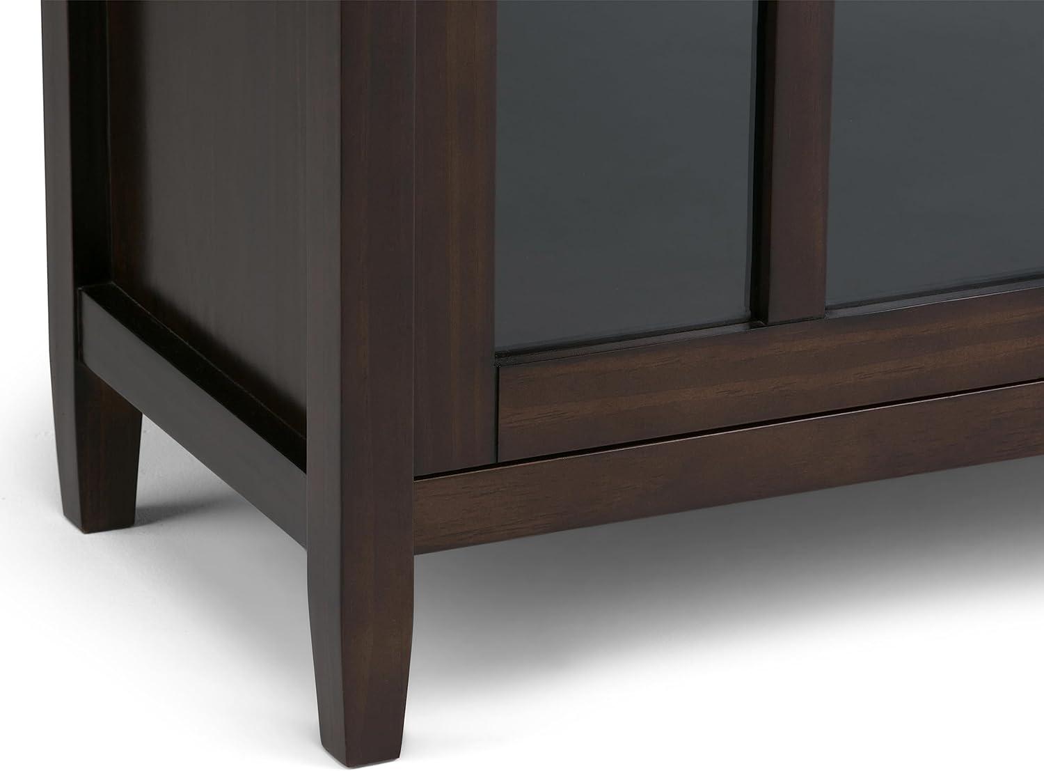 imageSIMPLIHOME Warm Shaker Storage Cabinet 32 inch Wide Solid Wood 2Shelf Low Storage Cabinet in Tobacco Brown Transitional Accent Cabinet for Entryway with Tempered Glass Doors and ShelvesTobacco Brown