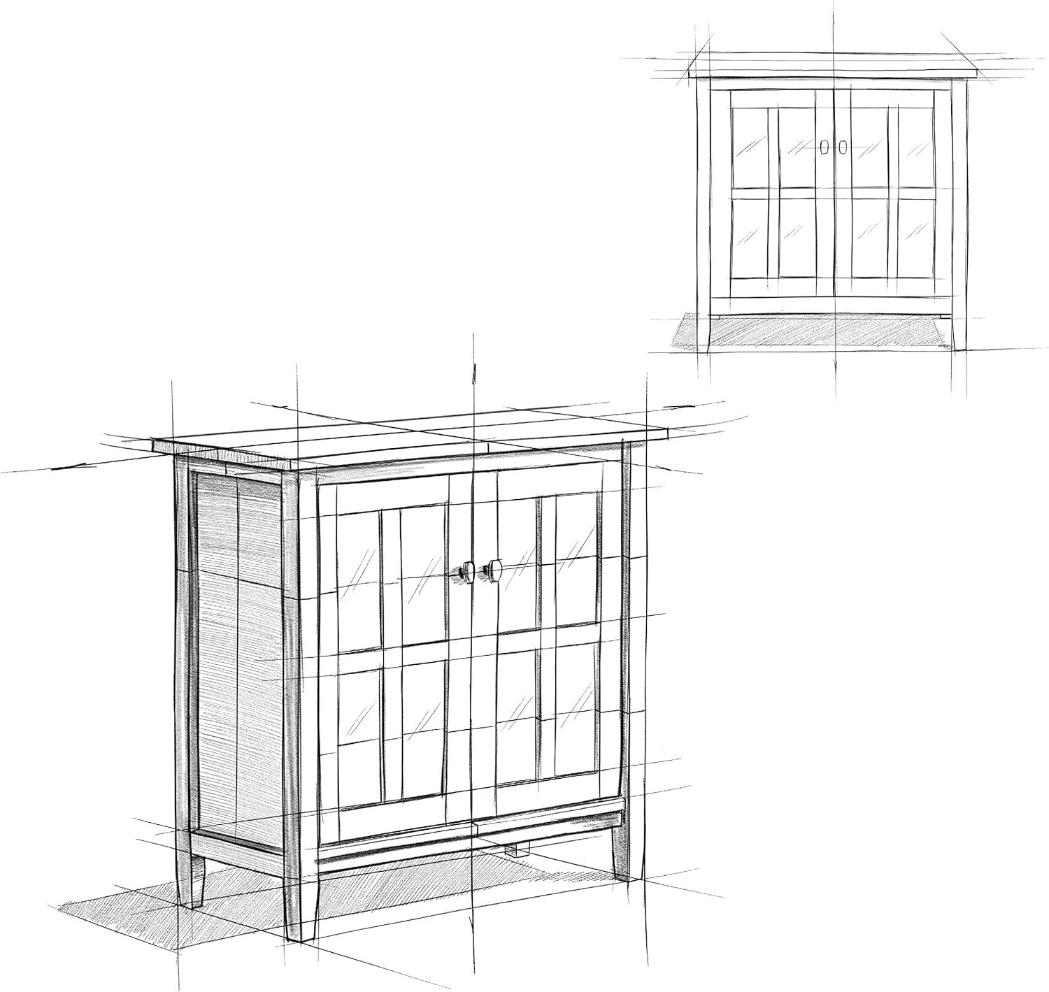 imageSIMPLIHOME Warm Shaker Storage Cabinet 32 inch Wide Solid Wood 2Shelf Low Storage Cabinet in Tobacco Brown Transitional Accent Cabinet for Entryway with Tempered Glass Doors and ShelvesTobacco Brown