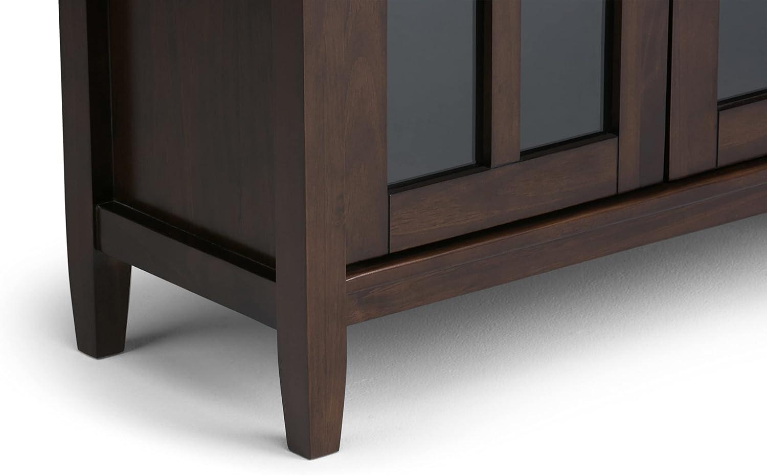 imageSIMPLIHOME Warm Shaker Storage Cabinet 32 inch Wide Solid Wood 2Shelf Low Storage Cabinet in Tobacco Brown Transitional Accent Cabinet for Entryway with Tempered Glass Doors and ShelvesTobacco Brown