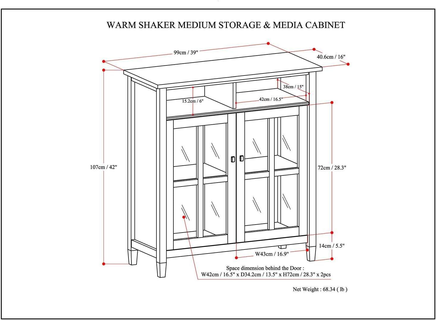 imageSIMPLIHOME Warm Shaker Storage Cabinet 32 inch Wide Solid Wood 2Shelf Low Storage Cabinet in Tobacco Brown Transitional Accent Cabinet for Entryway with Tempered Glass Doors and ShelvesTobacco Brown