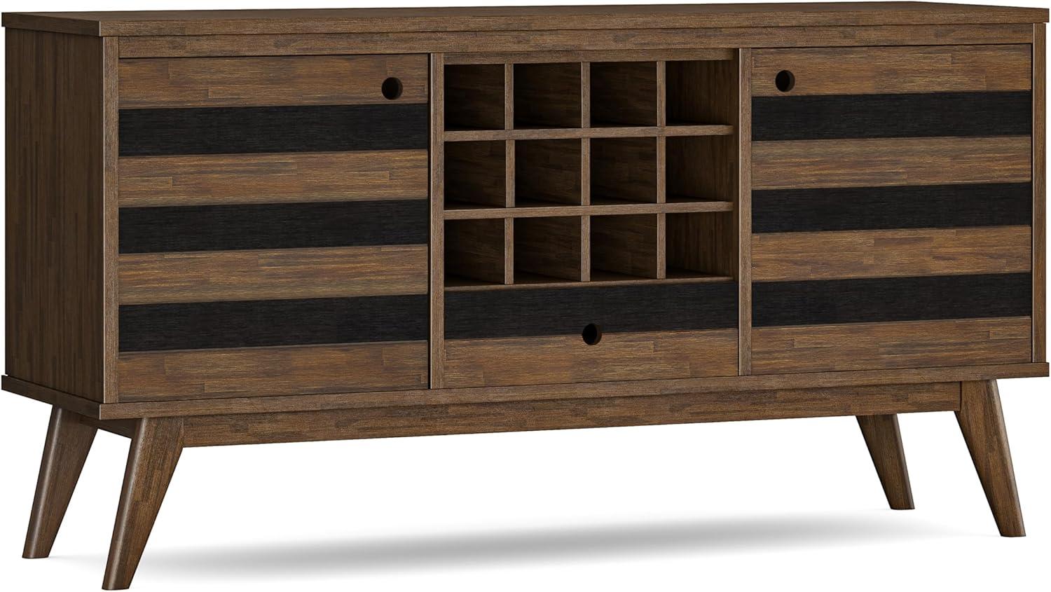 imageSIMPLIHOME Draper Buffet 66 inch Wide Solid Hardwood 4Door Sideboard Buffet in Teak Brown MidCentury Modern Cabinet for Dining Room or Kitchen with Adjustable Shelves and Tapered LegsRustic Natural Aged Brown