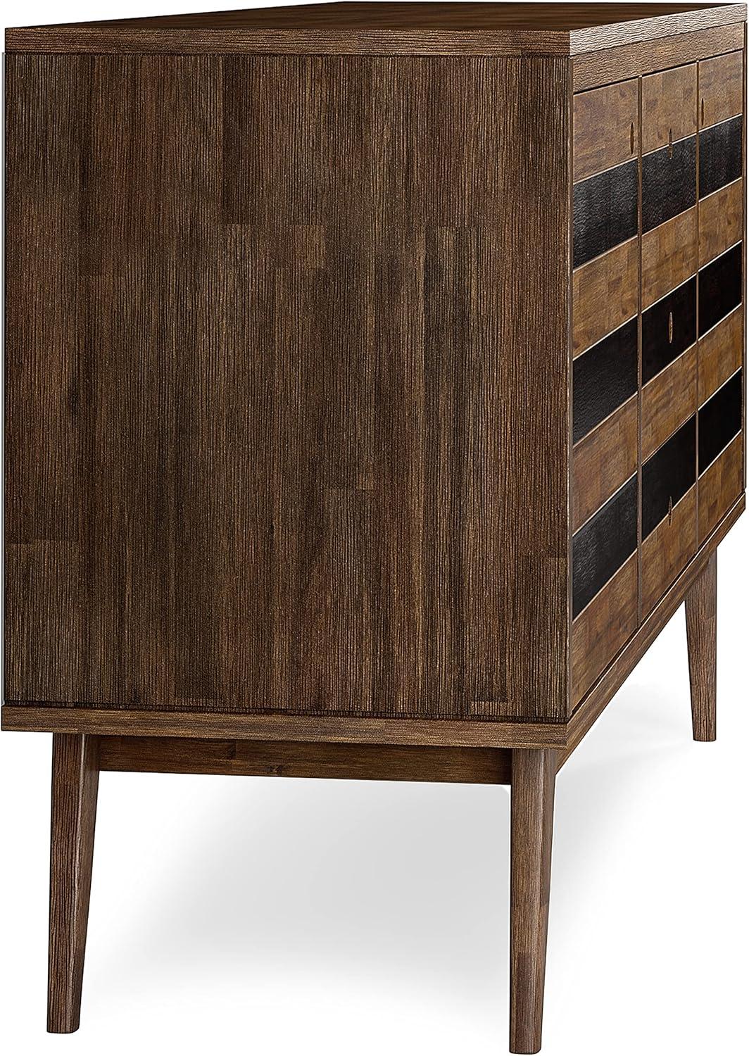 imageSIMPLIHOME Draper Buffet 66 inch Wide Solid Hardwood 4Door Sideboard Buffet in Teak Brown MidCentury Modern Cabinet for Dining Room or Kitchen with Adjustable Shelves and Tapered LegsRustic Natural Aged Brown