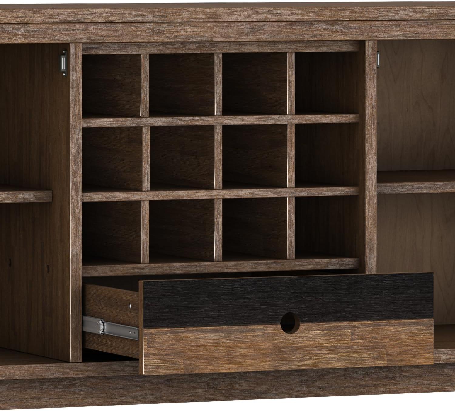 imageSIMPLIHOME Draper Buffet 66 inch Wide Solid Hardwood 4Door Sideboard Buffet in Teak Brown MidCentury Modern Cabinet for Dining Room or Kitchen with Adjustable Shelves and Tapered LegsRustic Natural Aged Brown