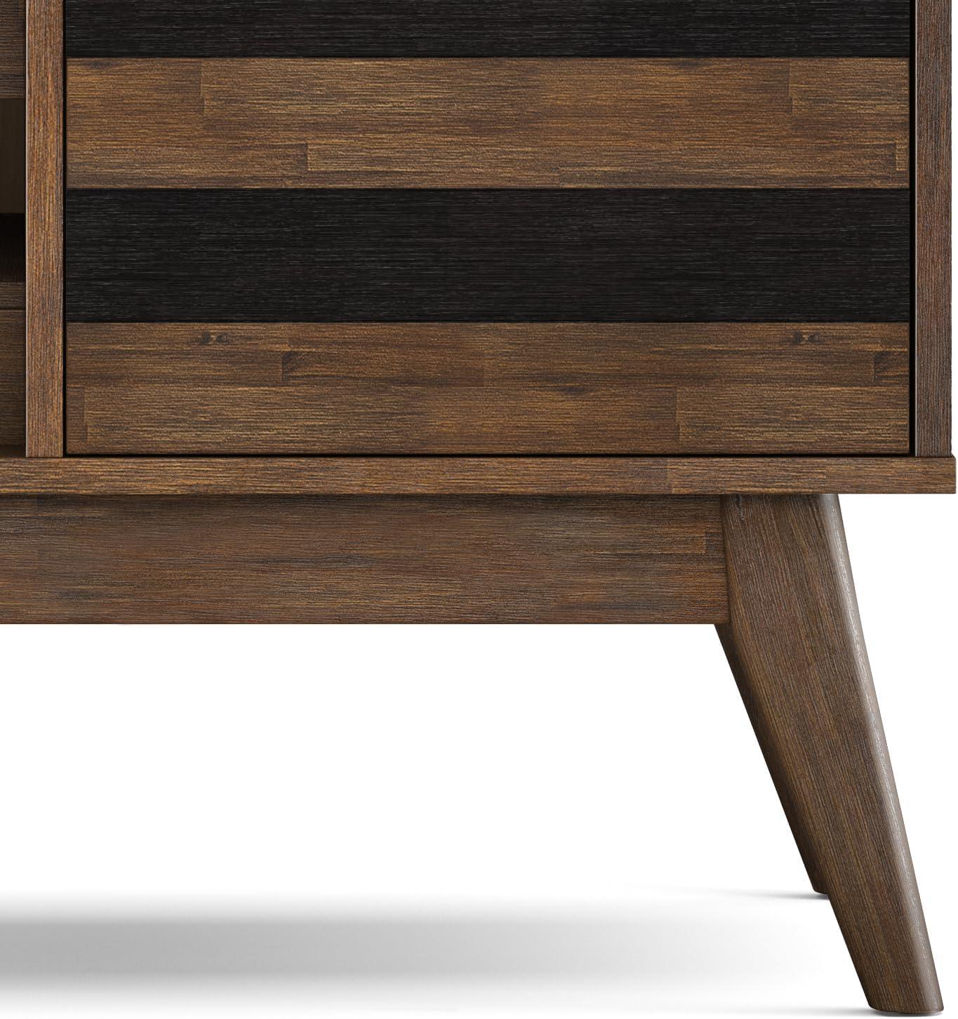 imageSIMPLIHOME Draper Buffet 66 inch Wide Solid Hardwood 4Door Sideboard Buffet in Teak Brown MidCentury Modern Cabinet for Dining Room or Kitchen with Adjustable Shelves and Tapered LegsRustic Natural Aged Brown