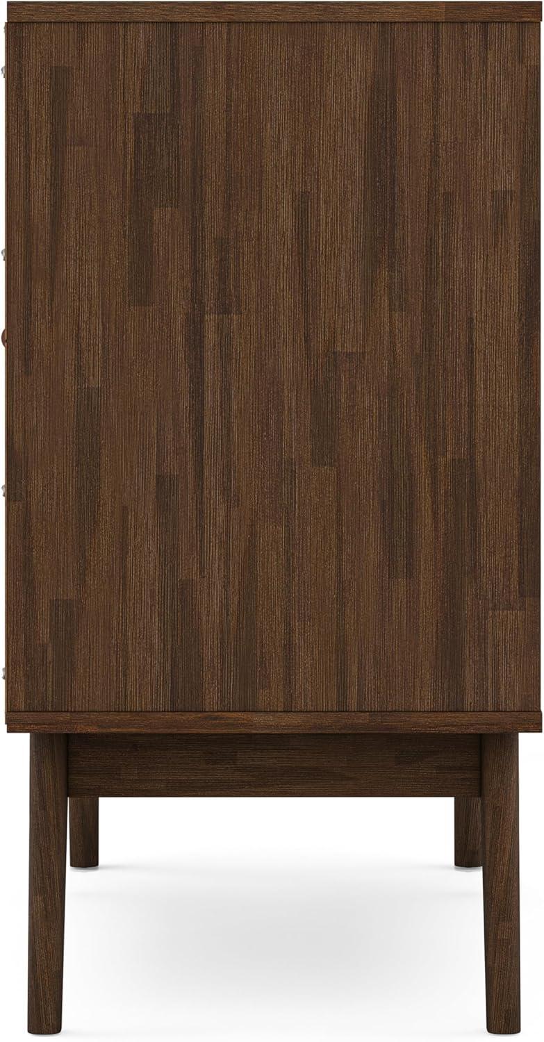 imageSIMPLIHOME Draper Buffet 66 inch Wide Solid Hardwood 4Door Sideboard Buffet in Teak Brown MidCentury Modern Cabinet for Dining Room or Kitchen with Adjustable Shelves and Tapered LegsRustic Natural Aged Brown