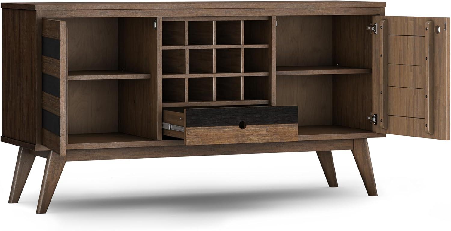 imageSIMPLIHOME Draper Buffet 66 inch Wide Solid Hardwood 4Door Sideboard Buffet in Teak Brown MidCentury Modern Cabinet for Dining Room or Kitchen with Adjustable Shelves and Tapered LegsRustic Natural Aged Brown