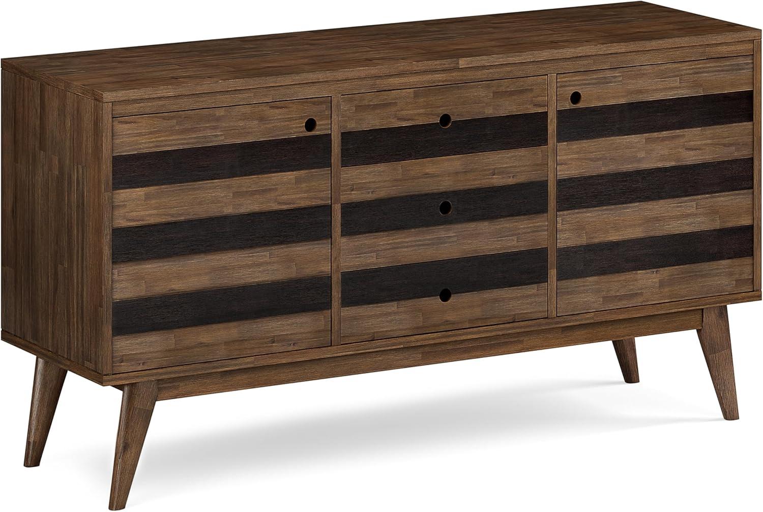 imageSIMPLIHOME Draper Buffet 66 inch Wide Solid Hardwood 4Door Sideboard Buffet in Teak Brown MidCentury Modern Cabinet for Dining Room or Kitchen with Adjustable Shelves and Tapered LegsRustic Natural Aged Brown