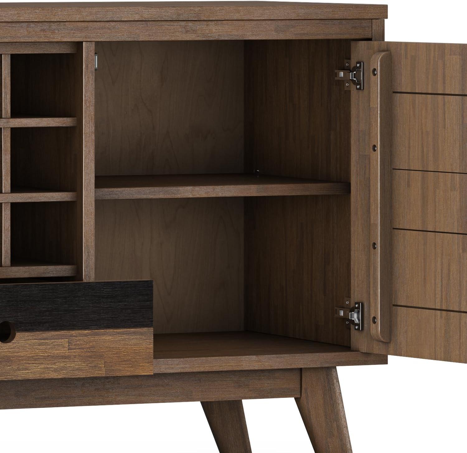 imageSIMPLIHOME Draper Buffet 66 inch Wide Solid Hardwood 4Door Sideboard Buffet in Teak Brown MidCentury Modern Cabinet for Dining Room or Kitchen with Adjustable Shelves and Tapered LegsRustic Natural Aged Brown