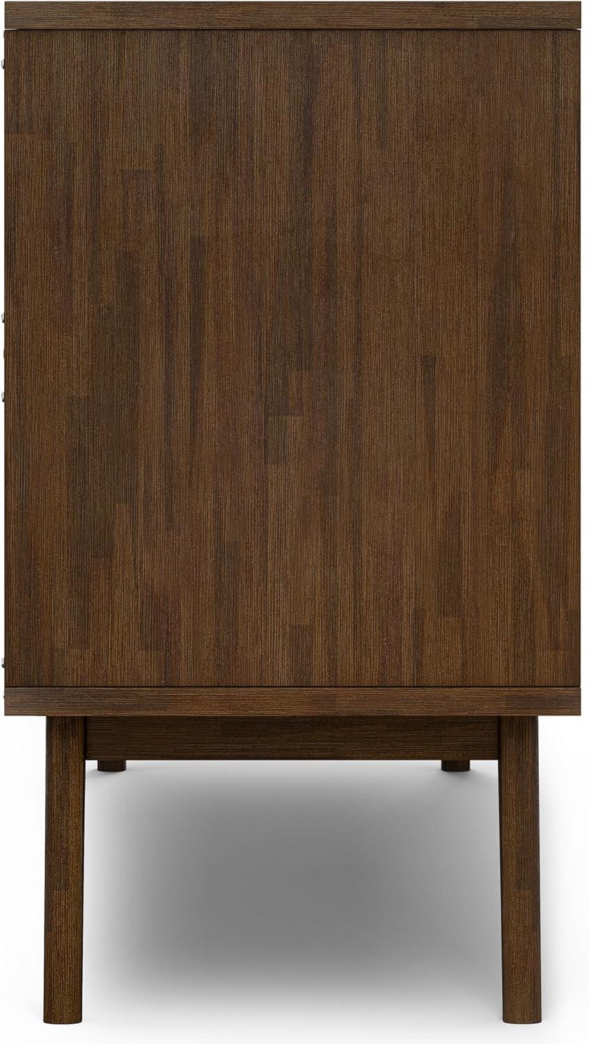 imageSIMPLIHOME Draper Buffet 66 inch Wide Solid Hardwood 4Door Sideboard Buffet in Teak Brown MidCentury Modern Cabinet for Dining Room or Kitchen with Adjustable Shelves and Tapered LegsRustic Natural Aged Brown