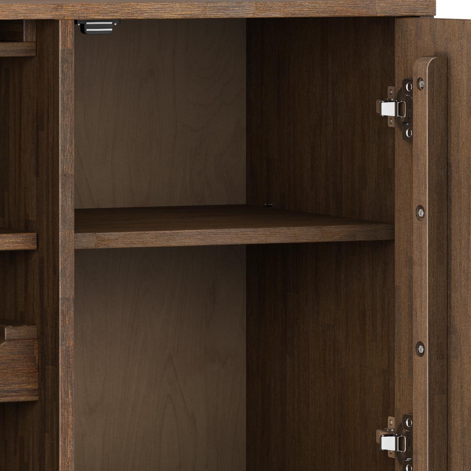 imageSIMPLIHOME Draper Buffet 66 inch Wide Solid Hardwood 4Door Sideboard Buffet in Teak Brown MidCentury Modern Cabinet for Dining Room or Kitchen with Adjustable Shelves and Tapered LegsRustic Natural Aged Brown