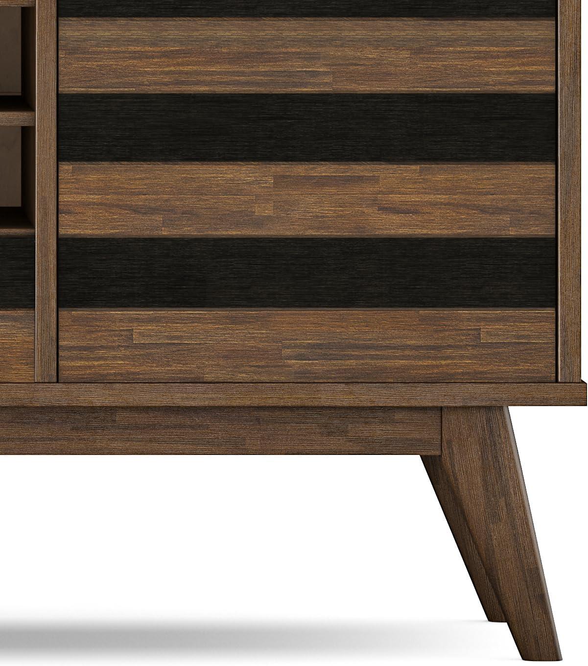 imageSIMPLIHOME Draper Buffet 66 inch Wide Solid Hardwood 4Door Sideboard Buffet in Teak Brown MidCentury Modern Cabinet for Dining Room or Kitchen with Adjustable Shelves and Tapered LegsRustic Natural Aged Brown