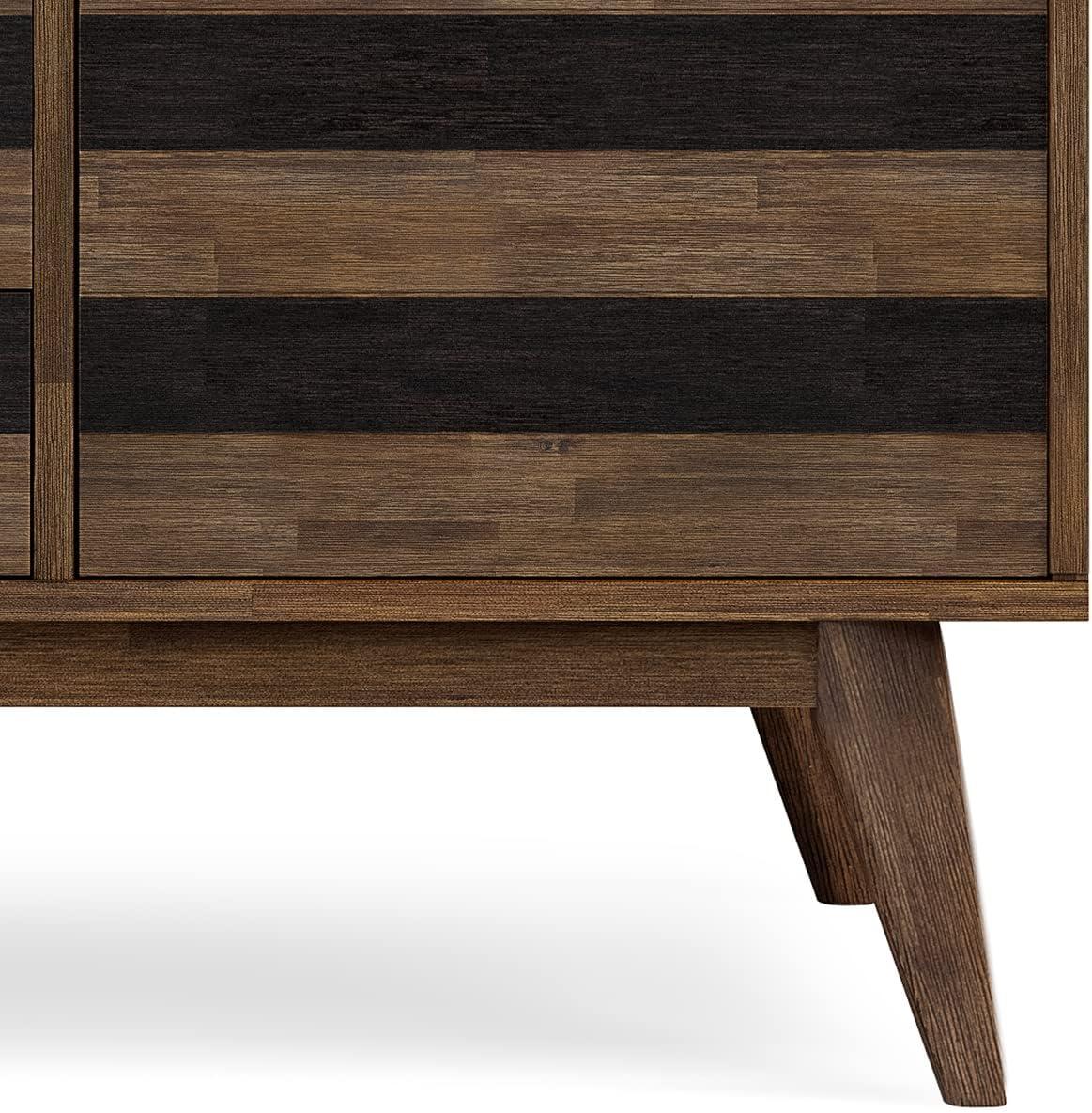 imageSIMPLIHOME Draper Buffet 66 inch Wide Solid Hardwood 4Door Sideboard Buffet in Teak Brown MidCentury Modern Cabinet for Dining Room or Kitchen with Adjustable Shelves and Tapered LegsRustic Natural Aged Brown