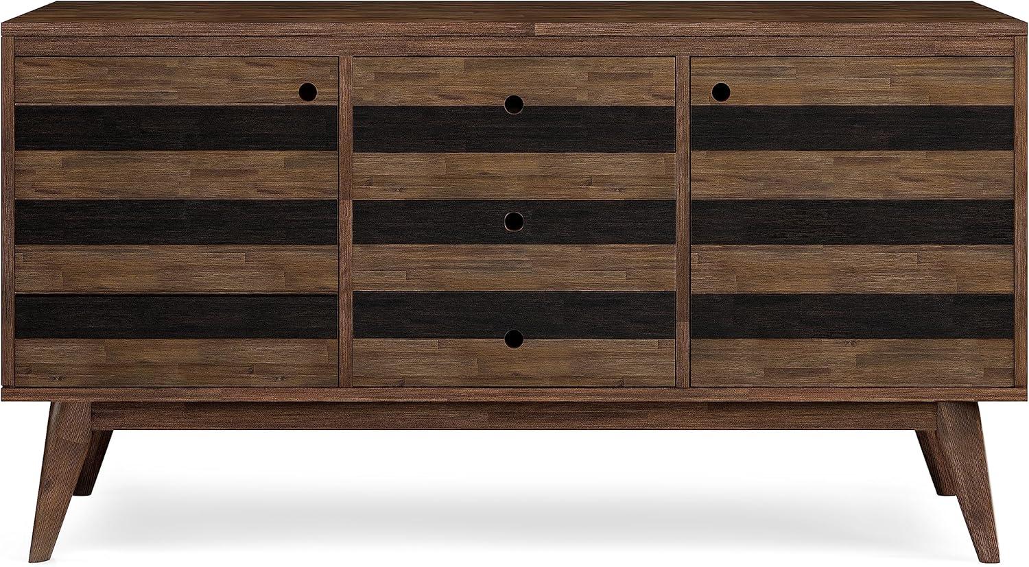imageSIMPLIHOME Draper Buffet 66 inch Wide Solid Hardwood 4Door Sideboard Buffet in Teak Brown MidCentury Modern Cabinet for Dining Room or Kitchen with Adjustable Shelves and Tapered LegsRustic Natural Aged Brown