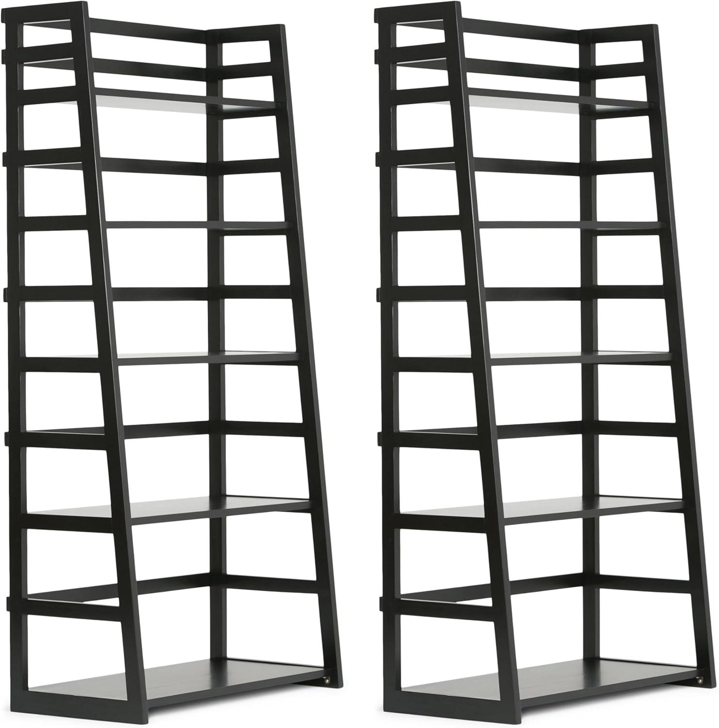 imageSIMPLIHOME Kitchener SOLID WOOD 30 Inch Contemporary Ladder Shelf in Hickory Brown For the Living Room Study Room and OfficeBlack