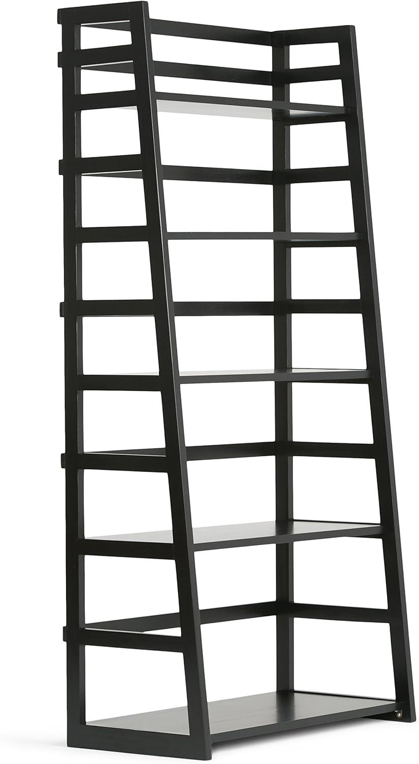 imageSIMPLIHOME Kitchener SOLID WOOD 30 Inch Contemporary Ladder Shelf in Hickory Brown For the Living Room Study Room and OfficeBlack