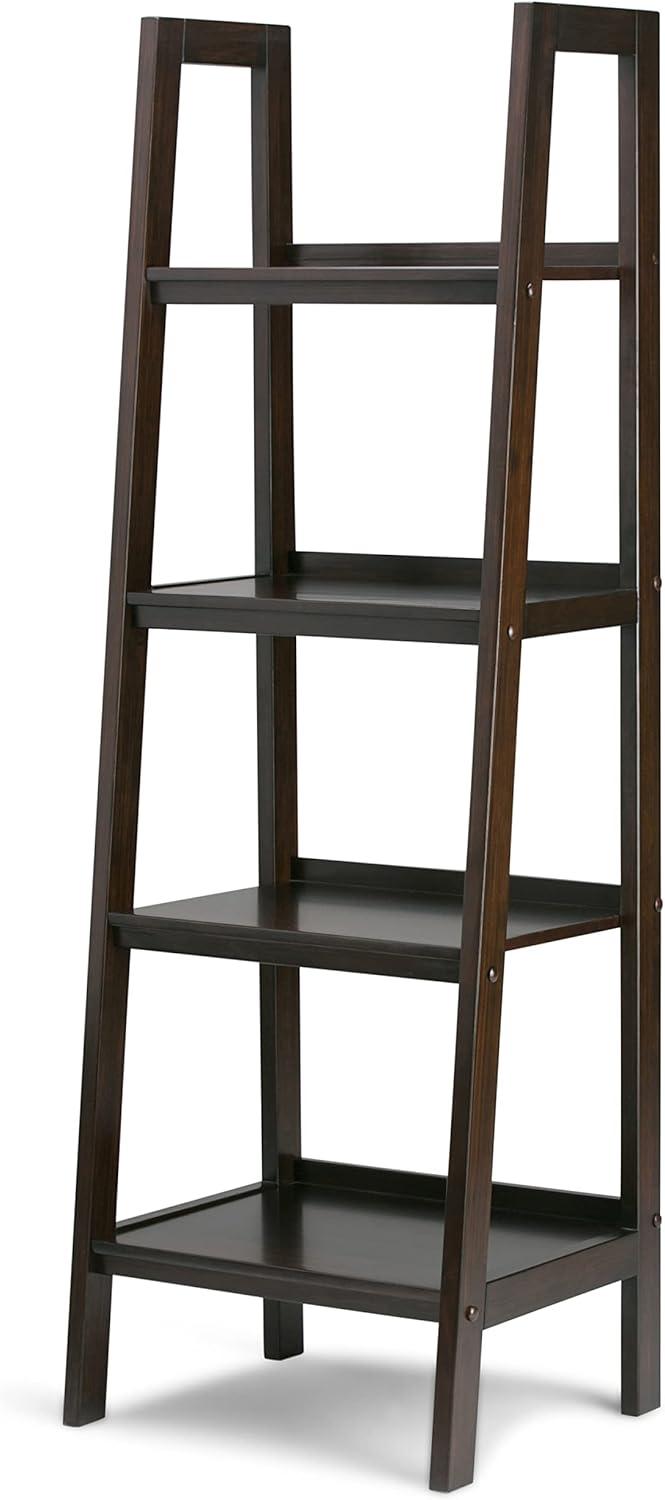 imageSIMPLIHOME Kitchener SOLID WOOD 30 Inch Contemporary Ladder Shelf in Hickory Brown For the Living Room Study Room and OfficeDark Chestnut Brown