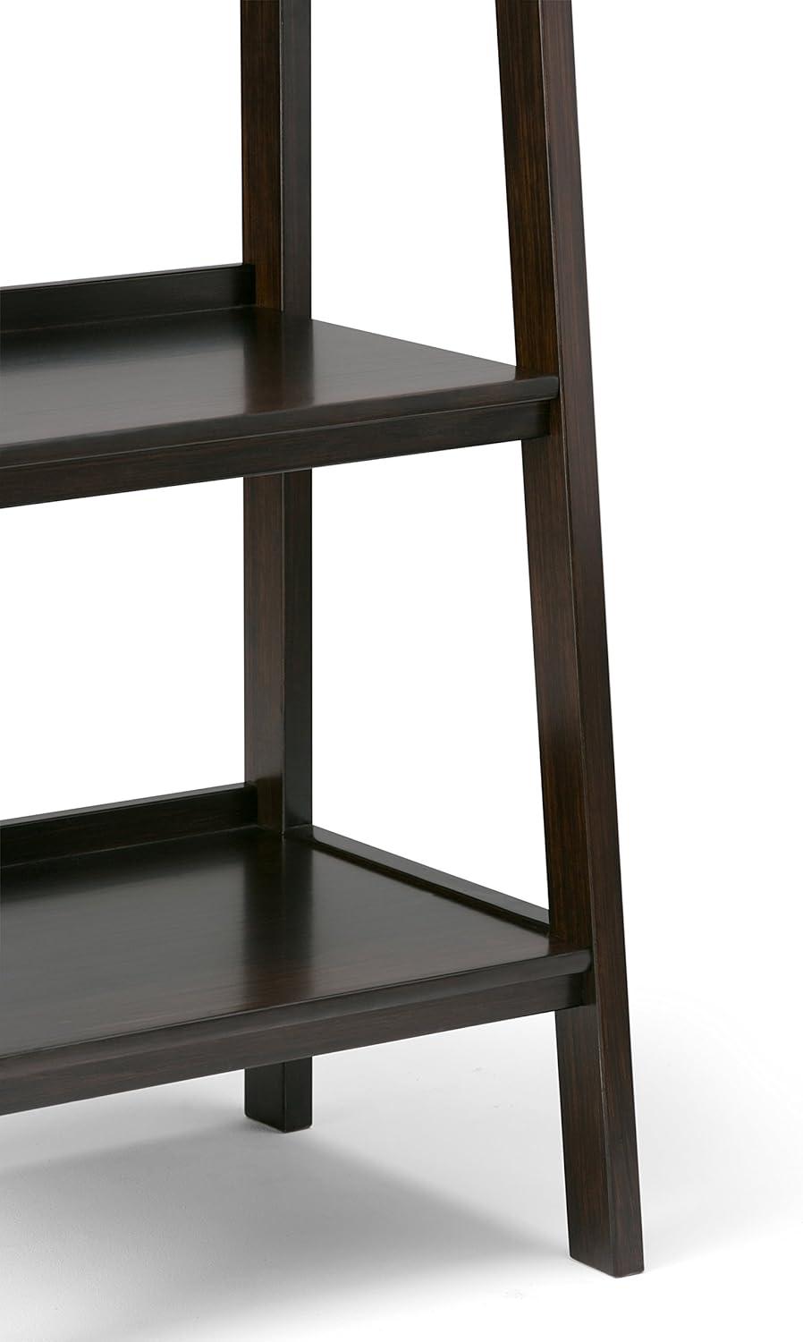 imageSIMPLIHOME Kitchener SOLID WOOD 30 Inch Contemporary Ladder Shelf in Hickory Brown For the Living Room Study Room and OfficeDark Chestnut Brown