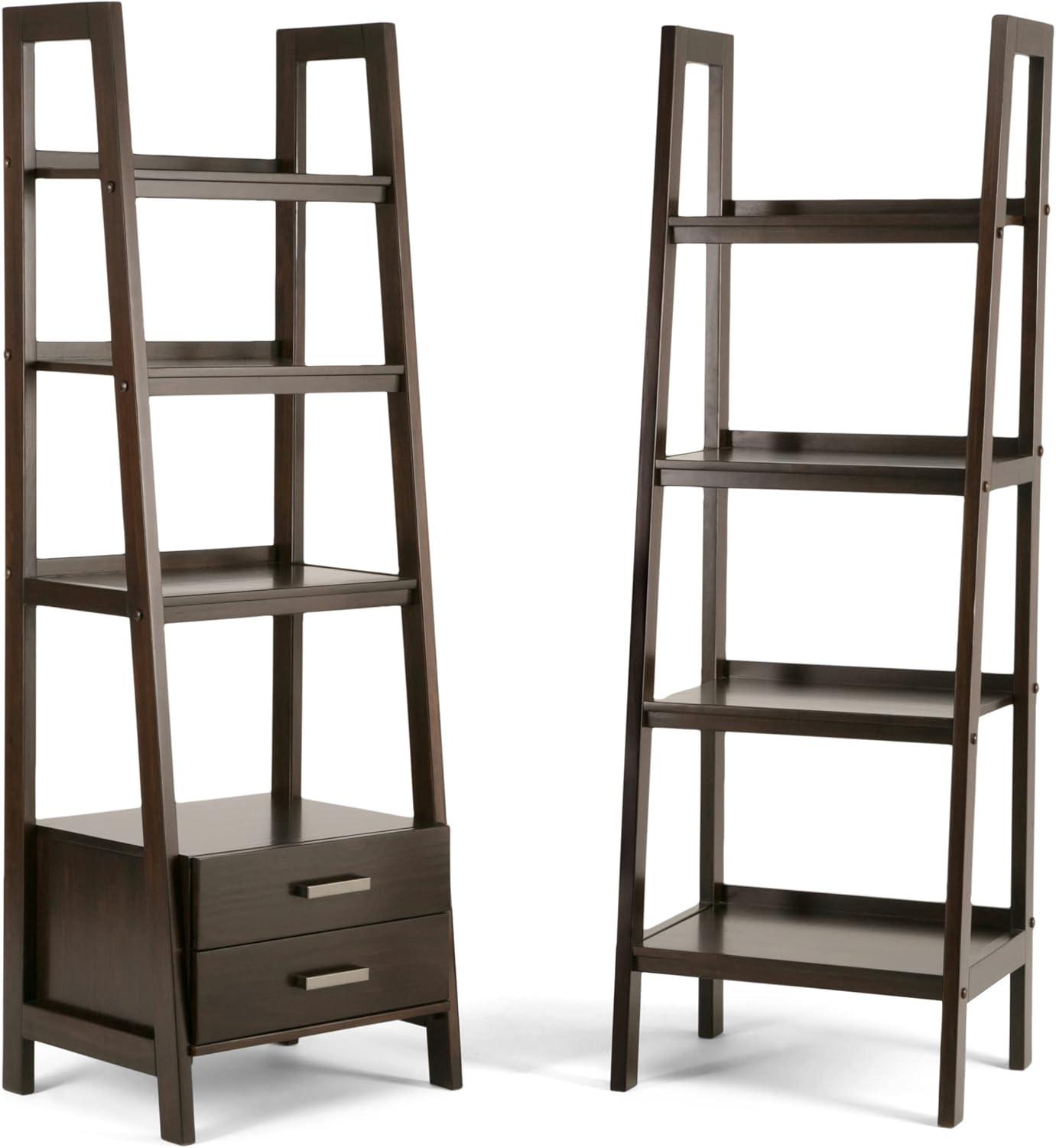 imageSIMPLIHOME Kitchener SOLID WOOD 30 Inch Contemporary Ladder Shelf in Hickory Brown For the Living Room Study Room and OfficeDark Chestnut Brown