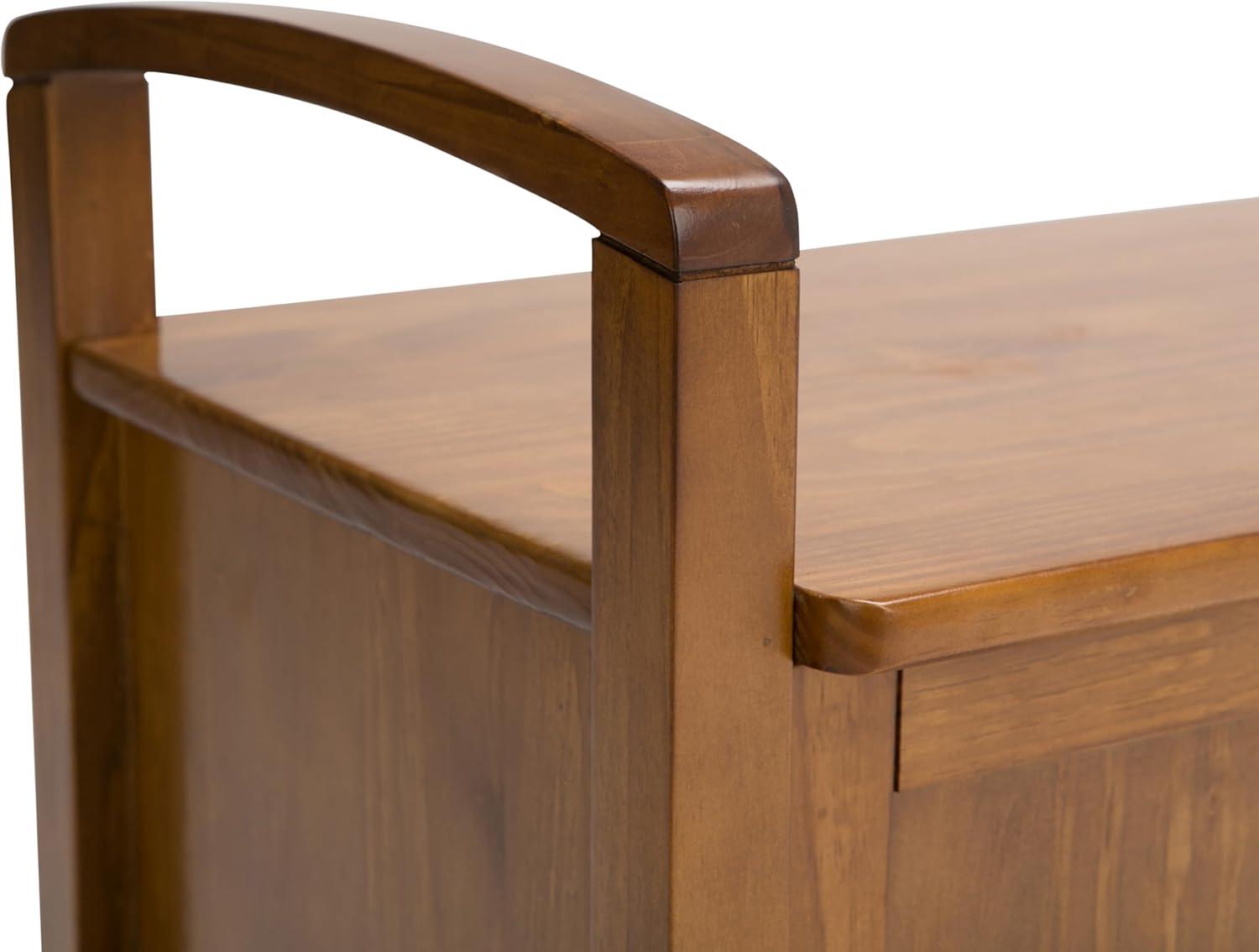 imageSIMPLIHOME Ela Entryway Storage Bench 44 inch Wide Solid Wood Storage Seat in Smoky Brown Transitional Bench for Entryway or Living Room with LiftUp Lid and Sleek Panel DesignLight Golden Brown