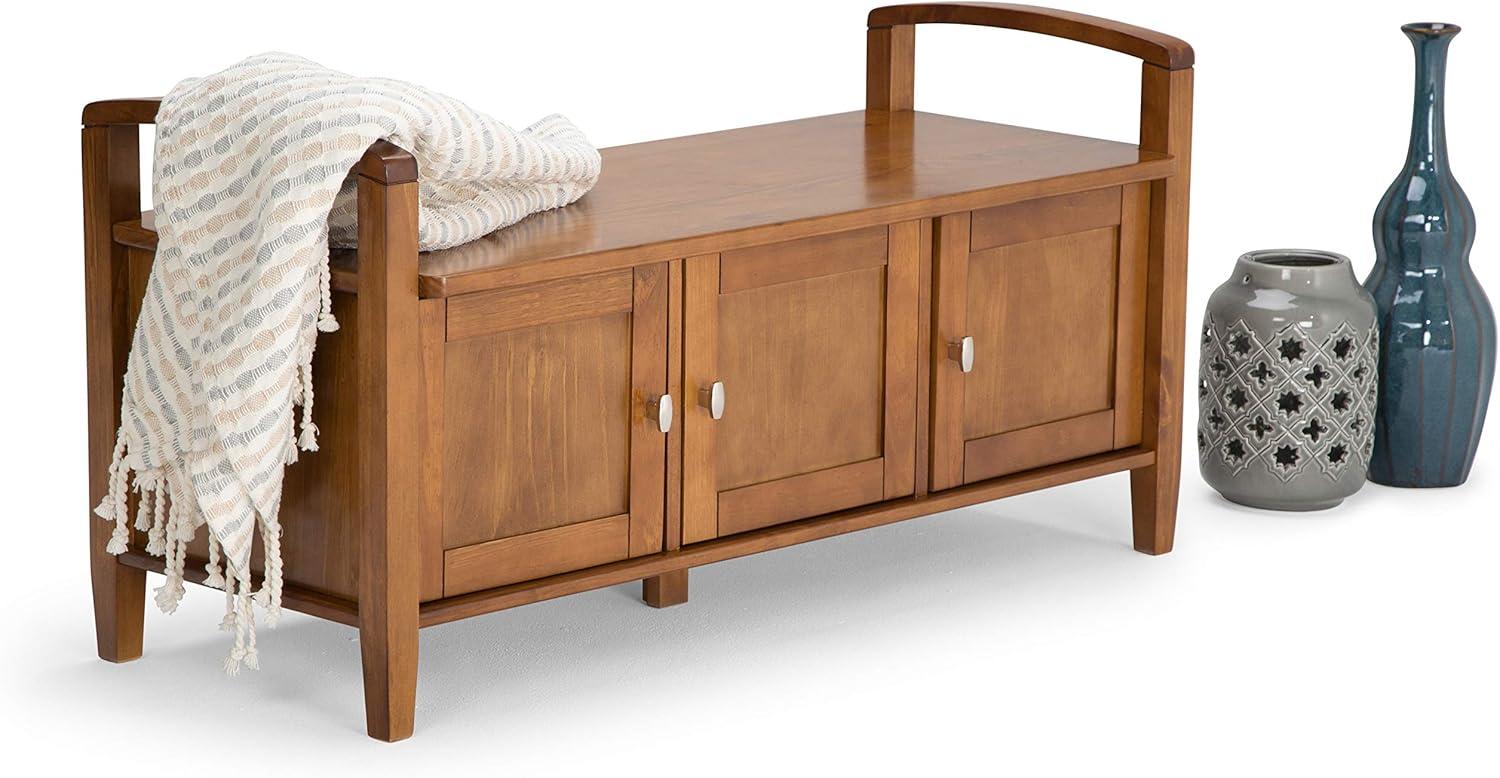 imageSIMPLIHOME Ela Entryway Storage Bench 44 inch Wide Solid Wood Storage Seat in Smoky Brown Transitional Bench for Entryway or Living Room with LiftUp Lid and Sleek Panel DesignLight Golden Brown