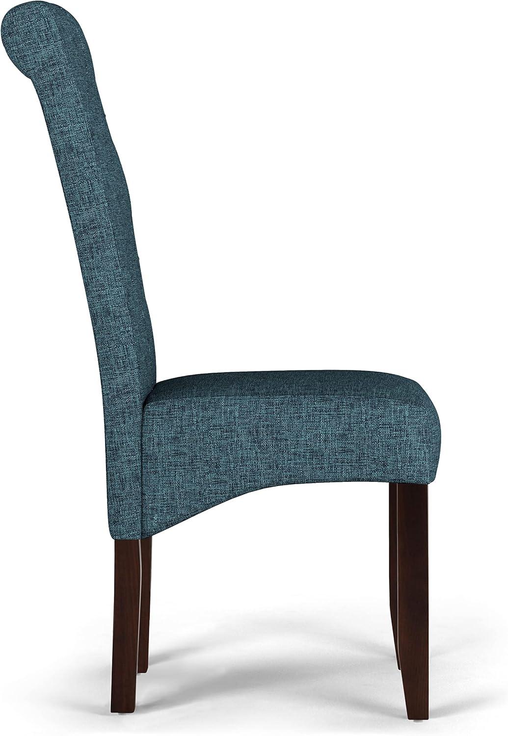 imageSIMPLIHOME Cosmopolitan Dining Chairs Tufted Solid Hardwood and LinenStyle Fabric Parsons Chair Set in Denim Blue Contemporary Dining Room Seating with Curved Back and Cushioned Seat Set of 2Denim Blue