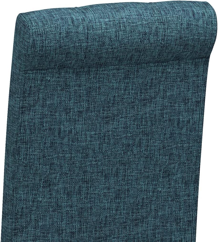 imageSIMPLIHOME Cosmopolitan Dining Chairs Tufted Solid Hardwood and LinenStyle Fabric Parsons Chair Set in Denim Blue Contemporary Dining Room Seating with Curved Back and Cushioned Seat Set of 2Denim Blue