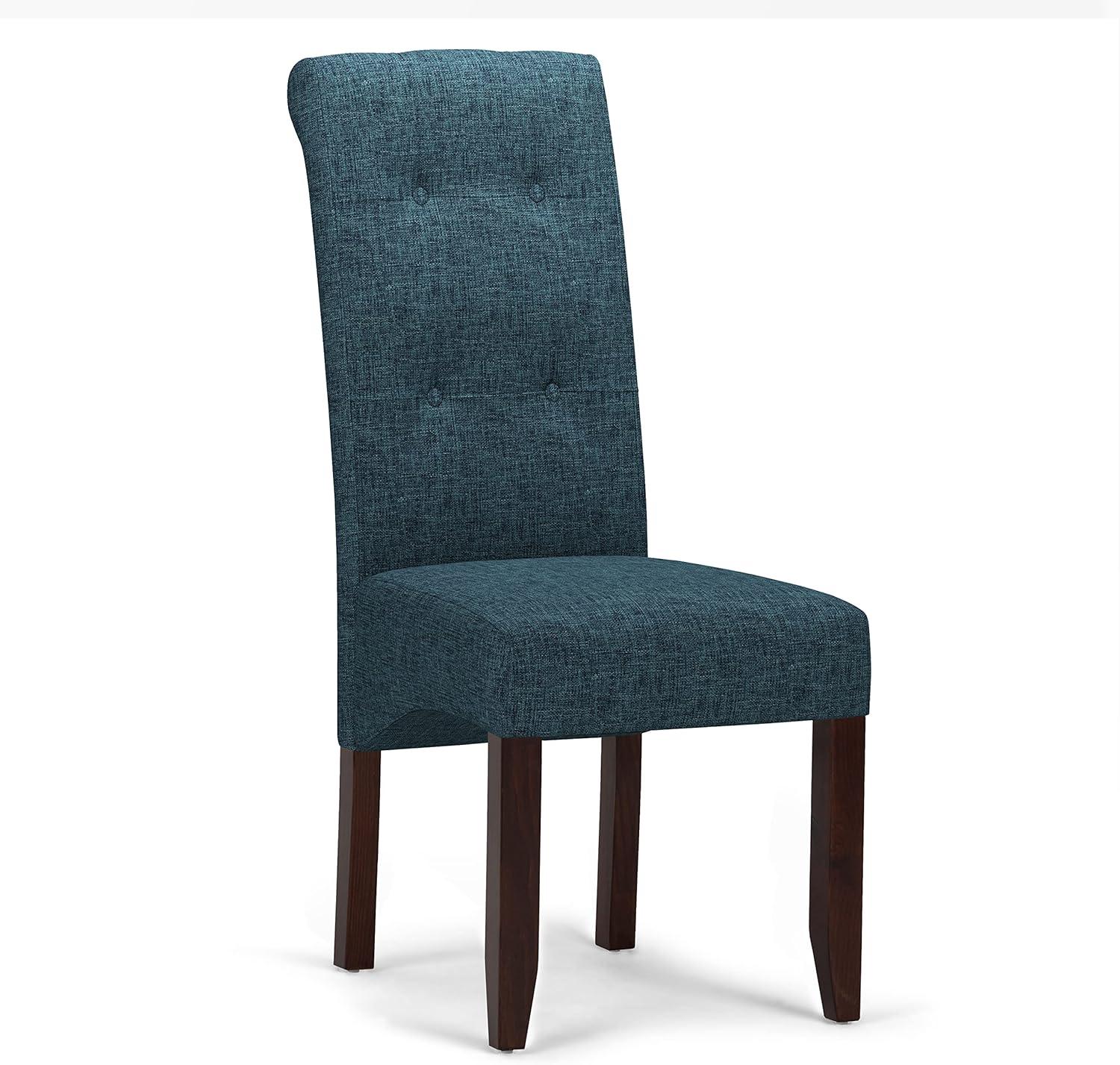 imageSIMPLIHOME Cosmopolitan Dining Chairs Tufted Solid Hardwood and LinenStyle Fabric Parsons Chair Set in Denim Blue Contemporary Dining Room Seating with Curved Back and Cushioned Seat Set of 2Denim Blue
