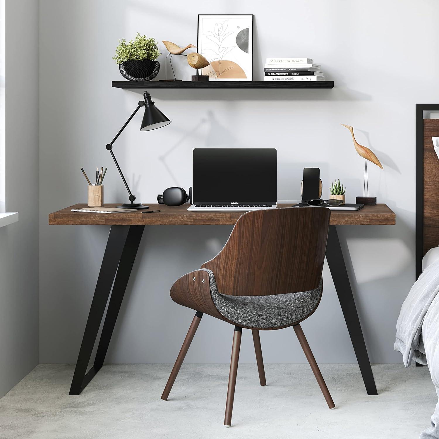 imageSIMPLIHOME Lowry Desk 60 Inch Wide Solid Acacia Wood and Metal Writing Desk in Distressed Charcoal Brown Modern Industrial Home Office Computer Table with 2 Deep Drawers and FlipDown Keyboard TrayRustic Natural Aged Brown