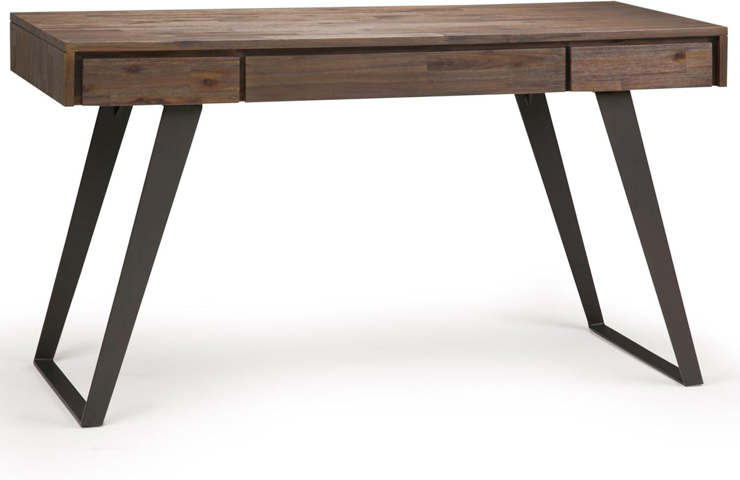 imageSIMPLIHOME Lowry Desk 60 Inch Wide Solid Acacia Wood and Metal Writing Desk in Distressed Charcoal Brown Modern Industrial Home Office Computer Table with 2 Deep Drawers and FlipDown Keyboard TrayRustic Natural Aged Brown
