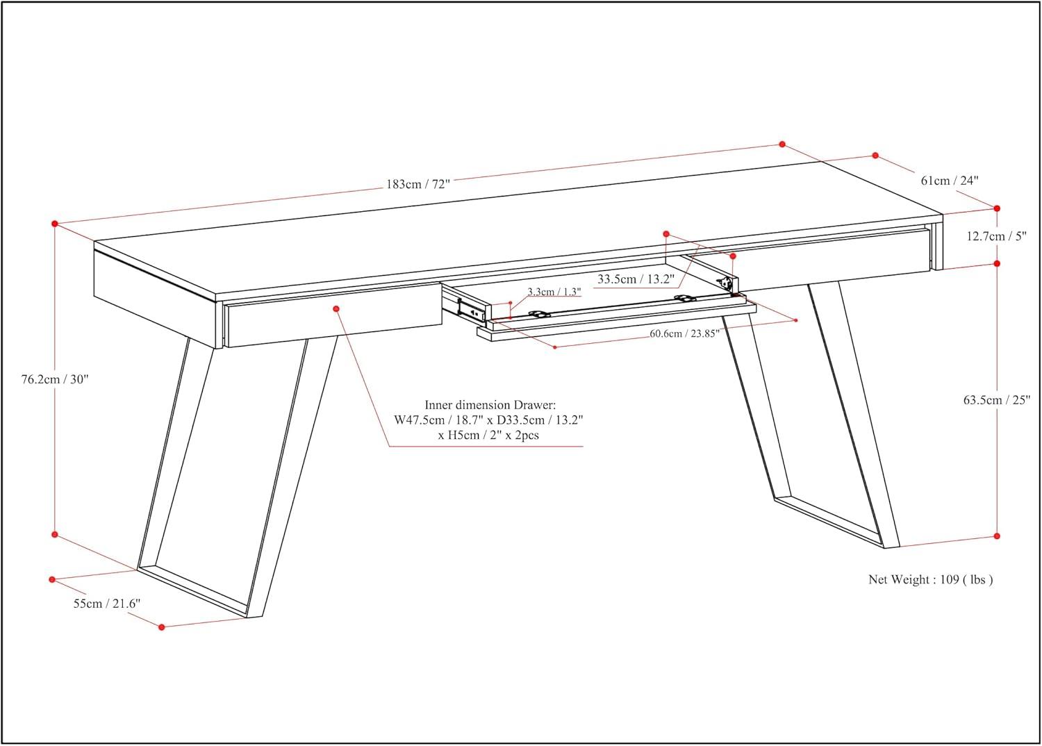 imageSIMPLIHOME Lowry Desk 60 Inch Wide Solid Acacia Wood and Metal Writing Desk in Distressed Charcoal Brown Modern Industrial Home Office Computer Table with 2 Deep Drawers and FlipDown Keyboard TrayRustic Natural Aged Brown
