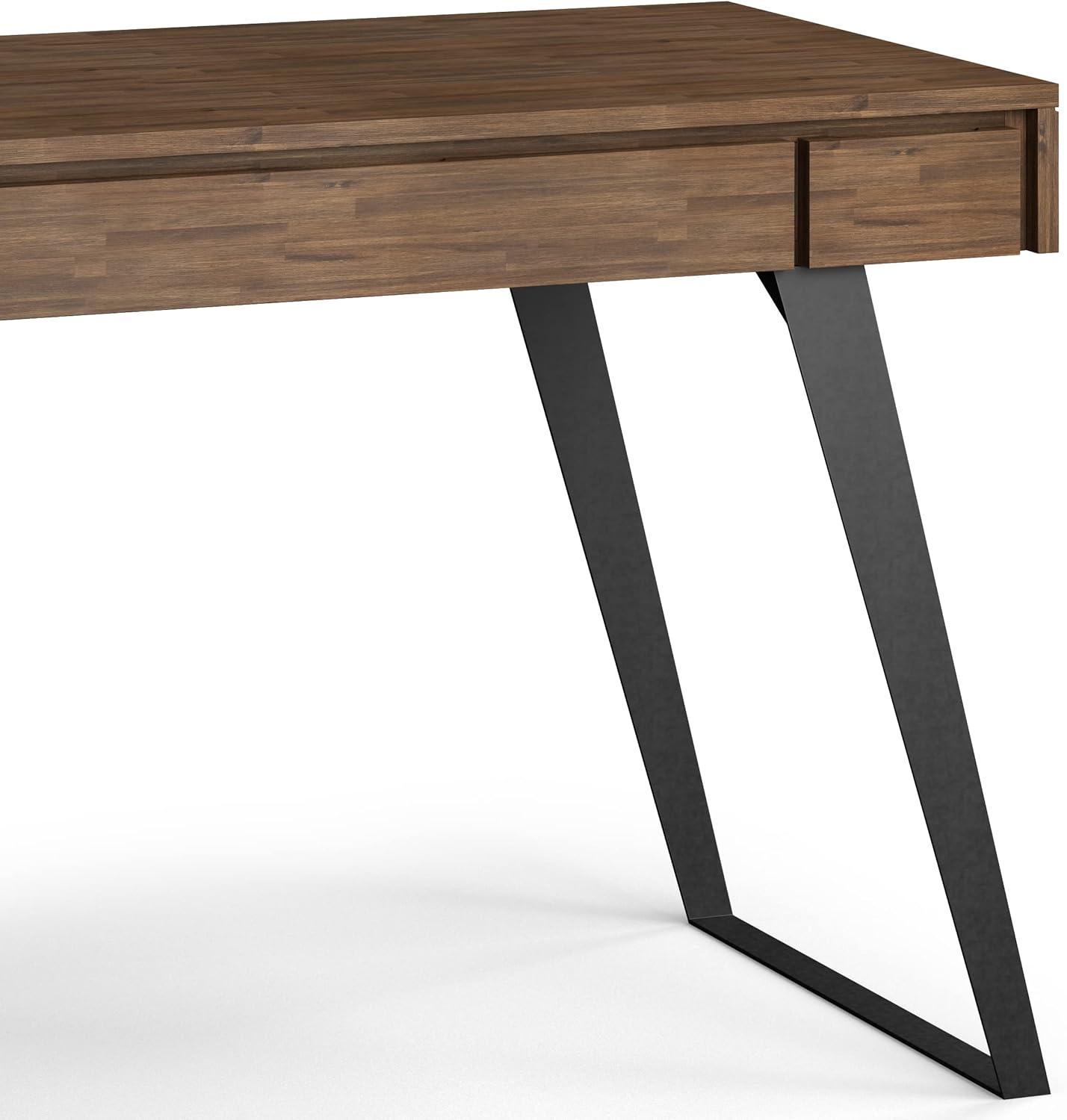 imageSIMPLIHOME Lowry Desk 60 Inch Wide Solid Acacia Wood and Metal Writing Desk in Distressed Charcoal Brown Modern Industrial Home Office Computer Table with 2 Deep Drawers and FlipDown Keyboard TrayRustic Natural Aged Brown
