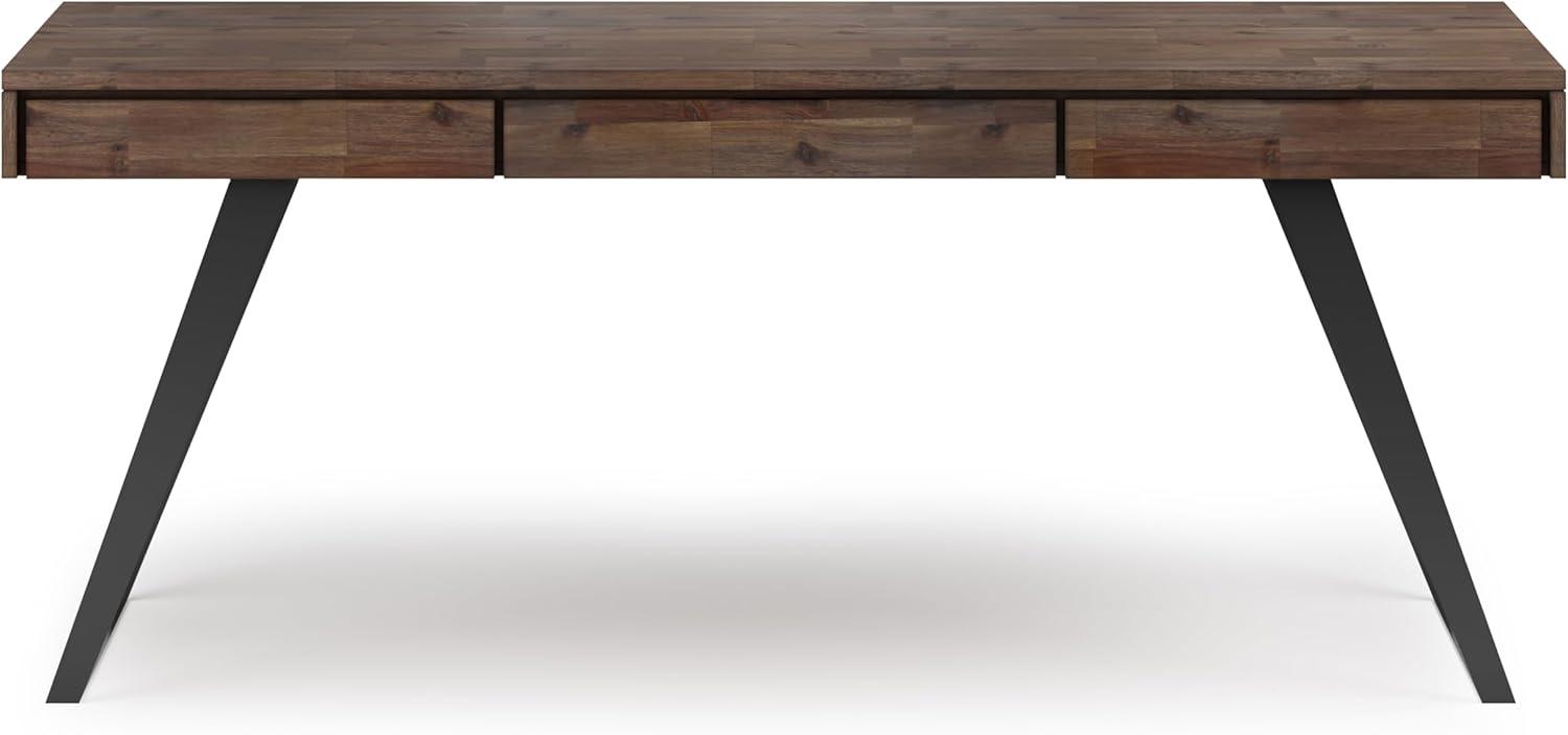 imageSIMPLIHOME Lowry Desk 60 Inch Wide Solid Acacia Wood and Metal Writing Desk in Distressed Charcoal Brown Modern Industrial Home Office Computer Table with 2 Deep Drawers and FlipDown Keyboard TrayRustic Natural Aged Brown