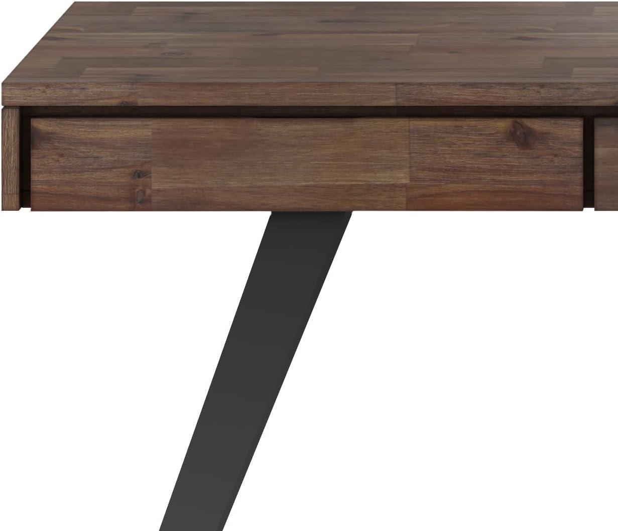 imageSIMPLIHOME Lowry Desk 60 Inch Wide Solid Acacia Wood and Metal Writing Desk in Distressed Charcoal Brown Modern Industrial Home Office Computer Table with 2 Deep Drawers and FlipDown Keyboard TrayRustic Natural Aged Brown