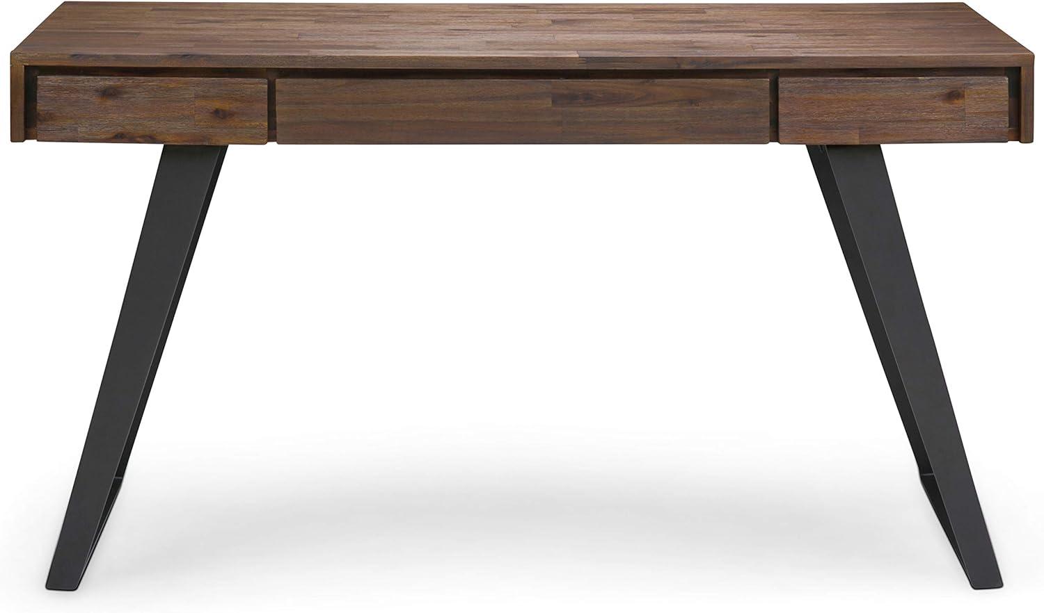 imageSIMPLIHOME Lowry Desk 60 Inch Wide Solid Acacia Wood and Metal Writing Desk in Distressed Charcoal Brown Modern Industrial Home Office Computer Table with 2 Deep Drawers and FlipDown Keyboard TrayRustic Natural Aged Brown
