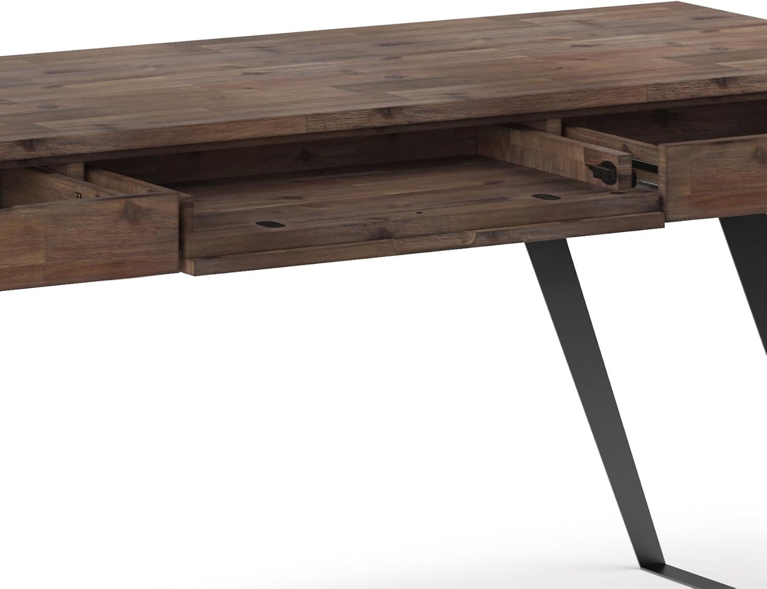 imageSIMPLIHOME Lowry Desk 60 Inch Wide Solid Acacia Wood and Metal Writing Desk in Distressed Charcoal Brown Modern Industrial Home Office Computer Table with 2 Deep Drawers and FlipDown Keyboard TrayRustic Natural Aged Brown