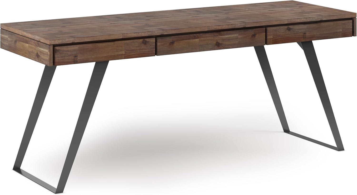 imageSIMPLIHOME Lowry Desk 60 Inch Wide Solid Acacia Wood and Metal Writing Desk in Distressed Charcoal Brown Modern Industrial Home Office Computer Table with 2 Deep Drawers and FlipDown Keyboard TrayRustic Natural Aged Brown