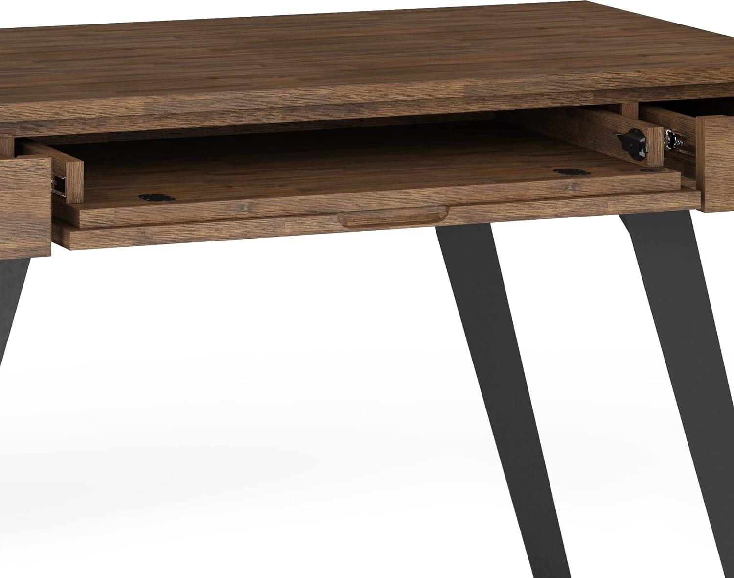 imageSIMPLIHOME Lowry Desk 60 Inch Wide Solid Acacia Wood and Metal Writing Desk in Distressed Charcoal Brown Modern Industrial Home Office Computer Table with 2 Deep Drawers and FlipDown Keyboard TrayRustic Natural Aged Brown
