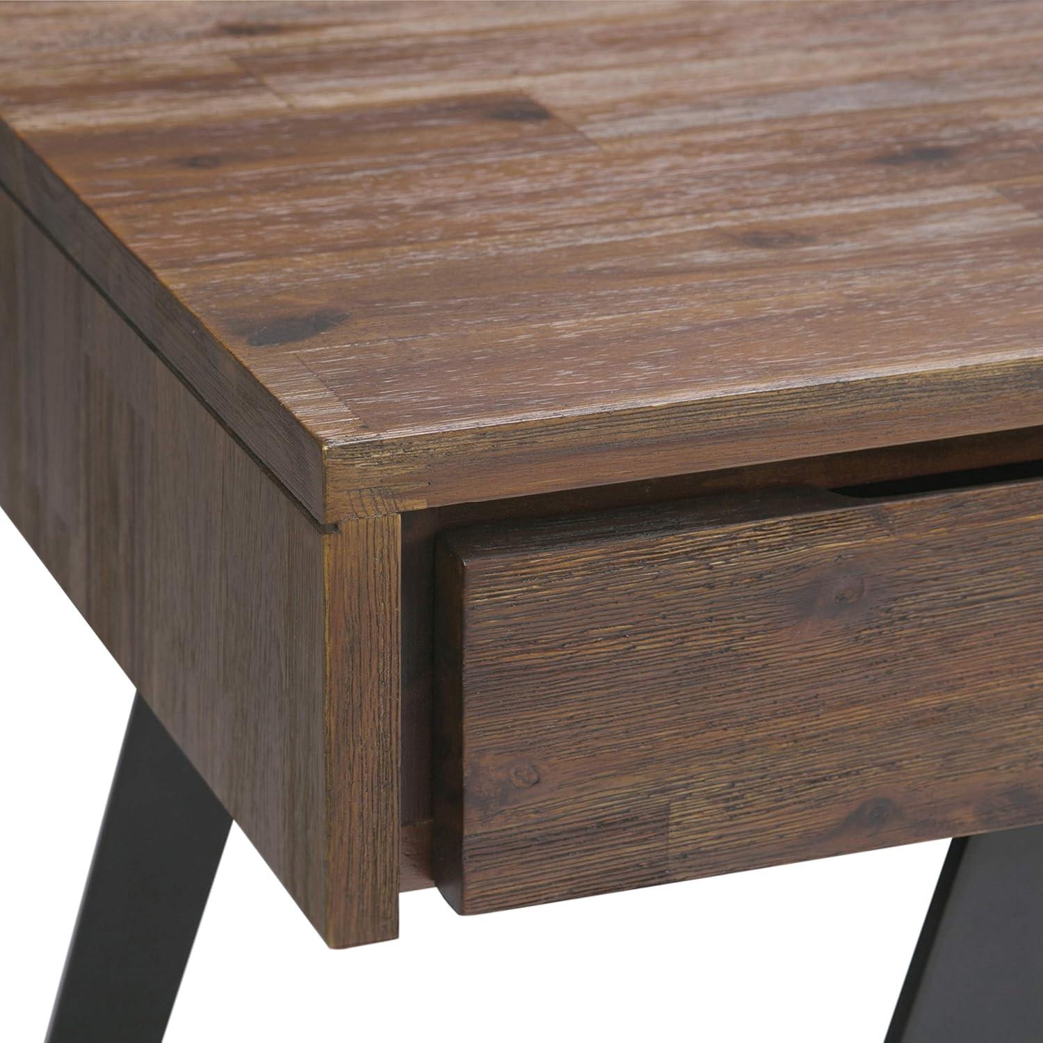imageSIMPLIHOME Lowry Desk 60 Inch Wide Solid Acacia Wood and Metal Writing Desk in Distressed Charcoal Brown Modern Industrial Home Office Computer Table with 2 Deep Drawers and FlipDown Keyboard TrayRustic Natural Aged Brown