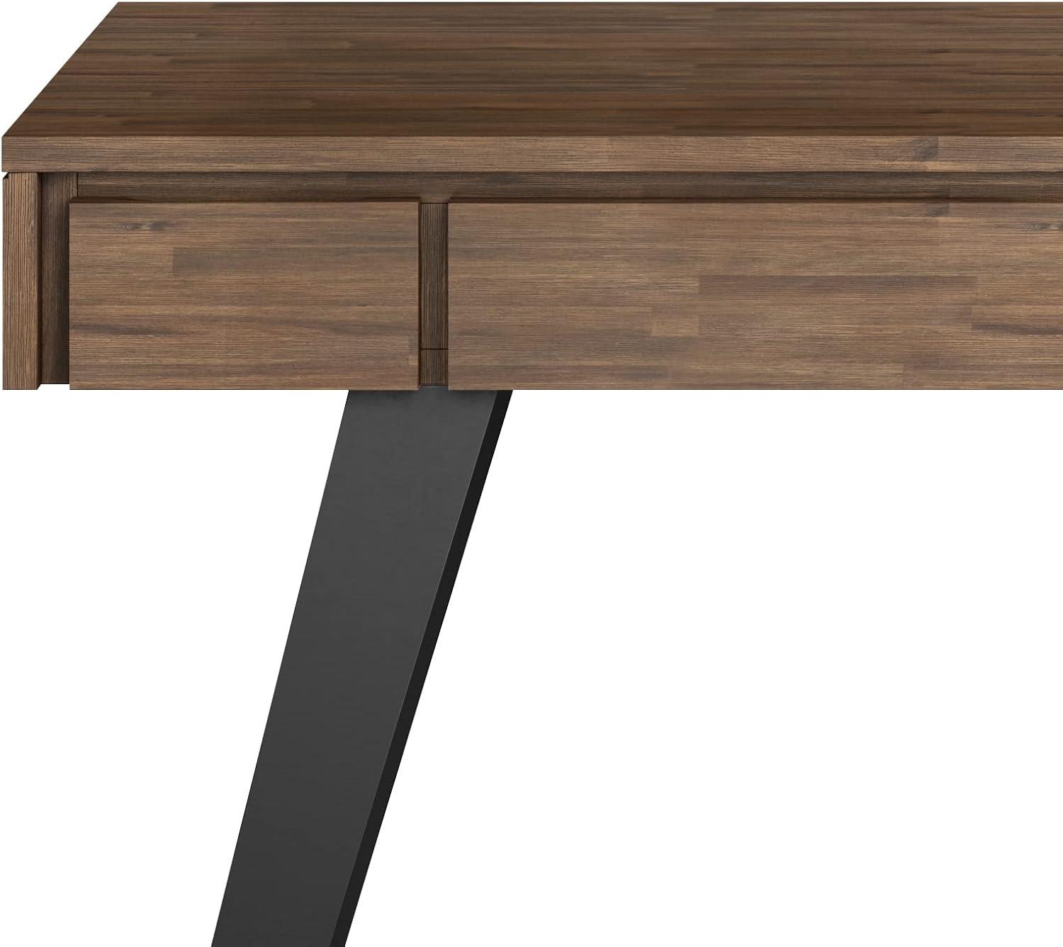imageSIMPLIHOME Lowry Desk 60 Inch Wide Solid Acacia Wood and Metal Writing Desk in Distressed Charcoal Brown Modern Industrial Home Office Computer Table with 2 Deep Drawers and FlipDown Keyboard TrayRustic Natural Aged Brown