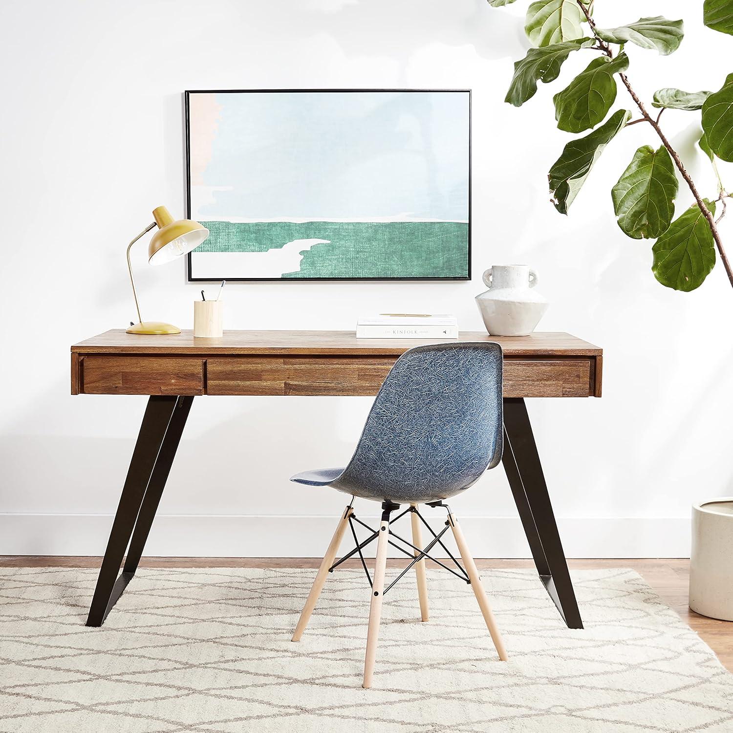 imageSIMPLIHOME Lowry Desk 60 Inch Wide Solid Acacia Wood and Metal Writing Desk in Distressed Charcoal Brown Modern Industrial Home Office Computer Table with 2 Deep Drawers and FlipDown Keyboard TrayRustic Natural Aged Brown