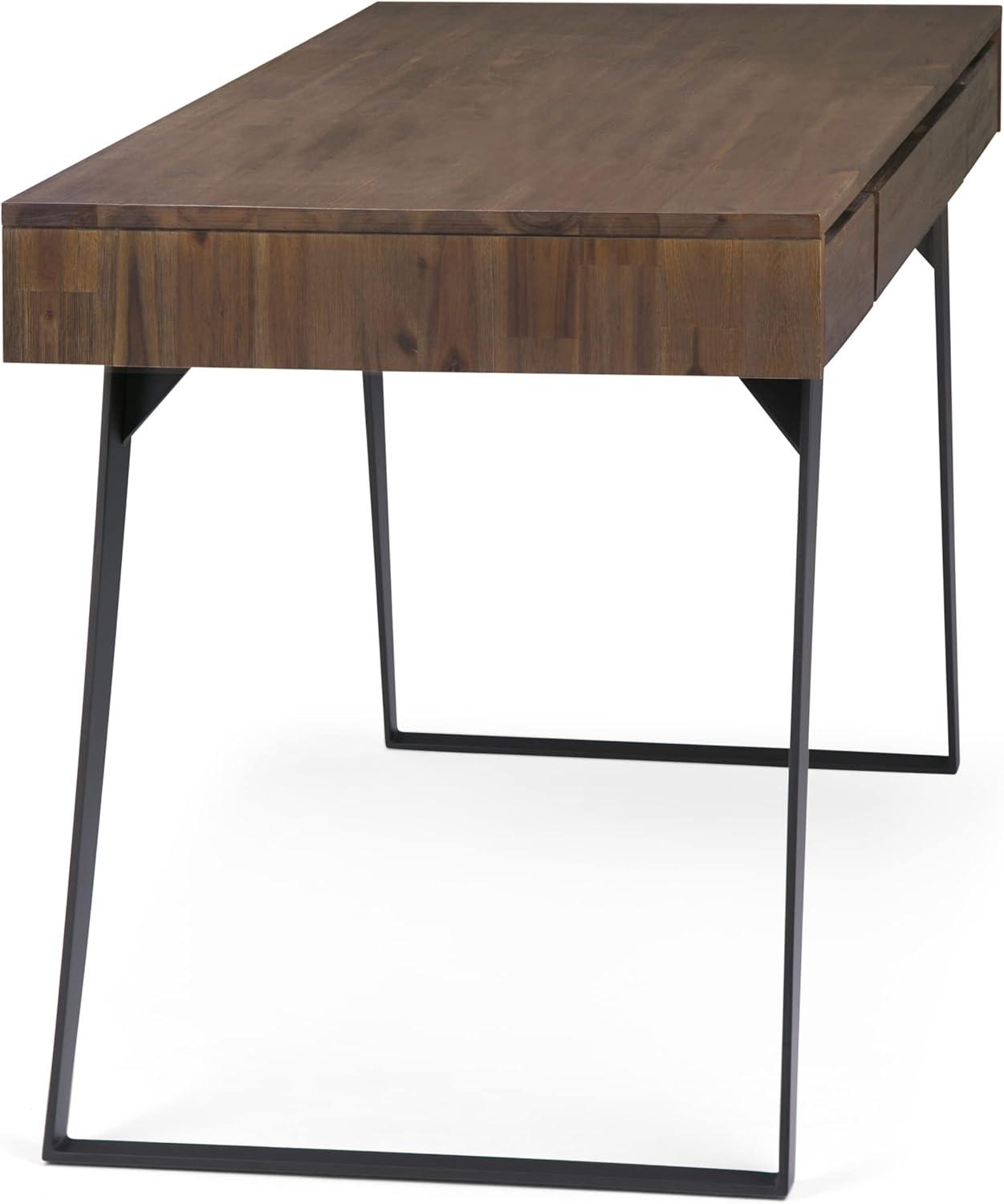 imageSIMPLIHOME Lowry Desk 60 Inch Wide Solid Acacia Wood and Metal Writing Desk in Distressed Charcoal Brown Modern Industrial Home Office Computer Table with 2 Deep Drawers and FlipDown Keyboard TrayRustic Natural Aged Brown
