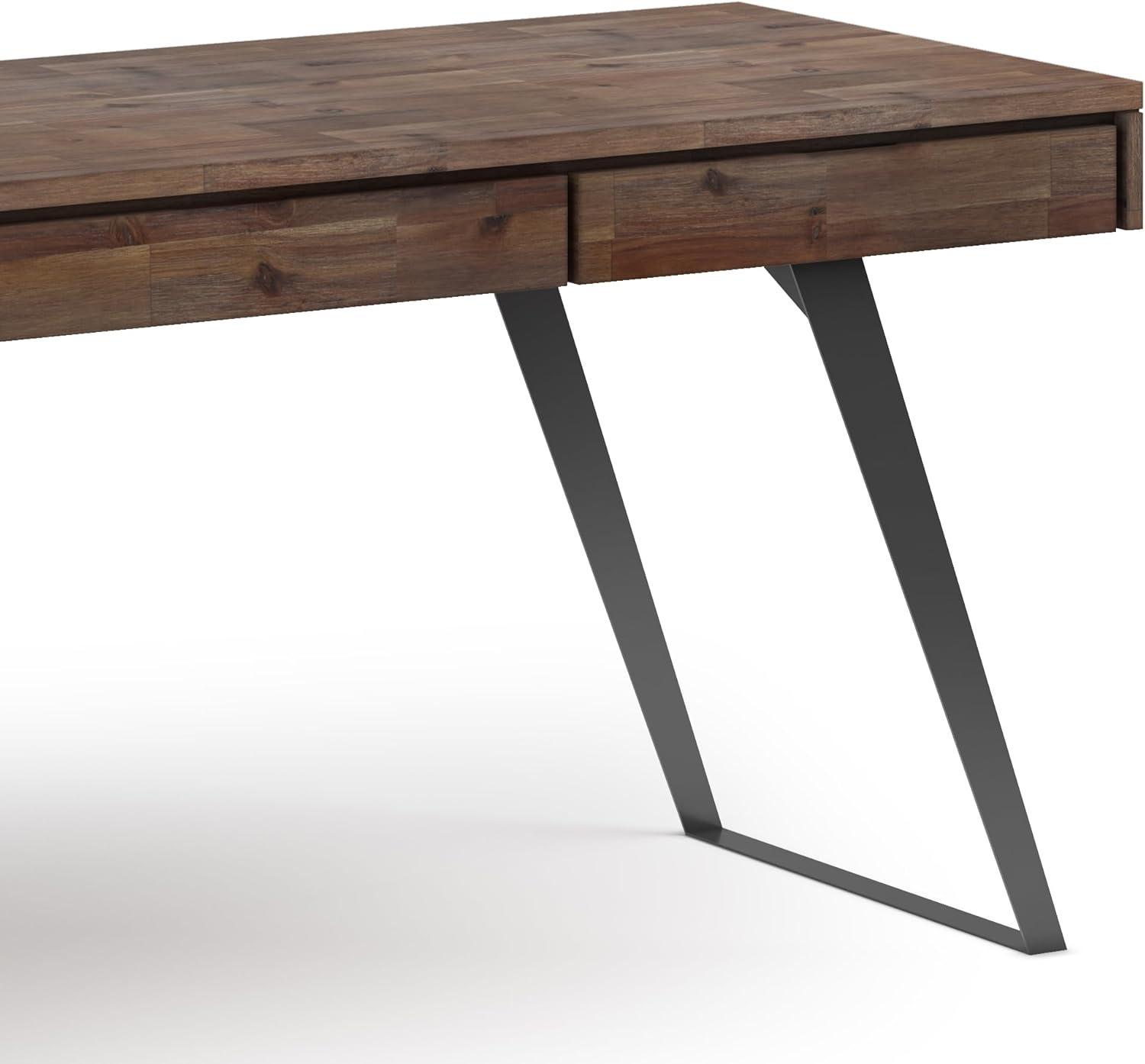 imageSIMPLIHOME Lowry Desk 60 Inch Wide Solid Acacia Wood and Metal Writing Desk in Distressed Charcoal Brown Modern Industrial Home Office Computer Table with 2 Deep Drawers and FlipDown Keyboard TrayRustic Natural Aged Brown