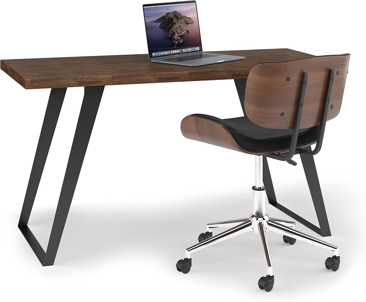 imageSIMPLIHOME Lowry Desk 60 Inch Wide Solid Acacia Wood and Metal Writing Desk in Distressed Charcoal Brown Modern Industrial Home Office Computer Table with 2 Deep Drawers and FlipDown Keyboard TrayRustic Natural Aged Brown