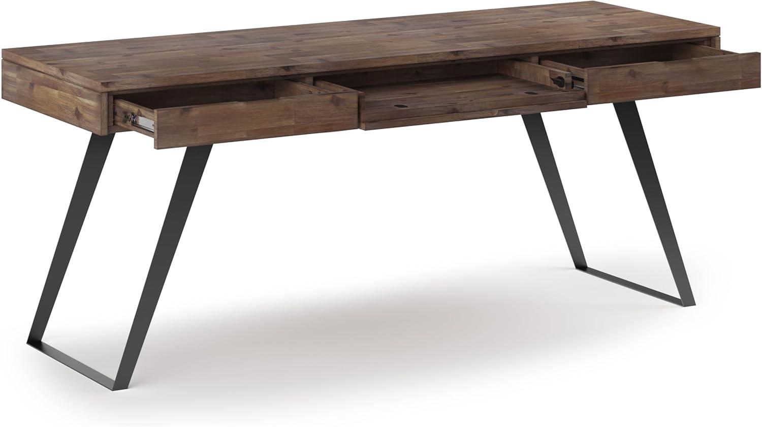 imageSIMPLIHOME Lowry Desk 60 Inch Wide Solid Acacia Wood and Metal Writing Desk in Distressed Charcoal Brown Modern Industrial Home Office Computer Table with 2 Deep Drawers and FlipDown Keyboard TrayRustic Natural Aged Brown