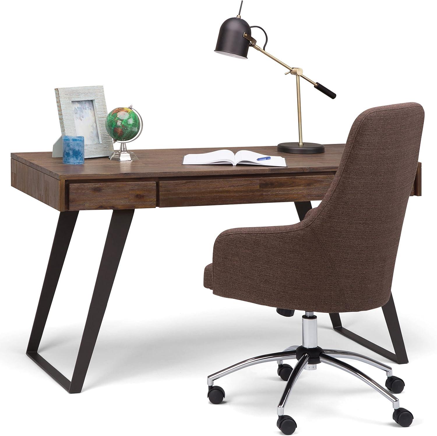 imageSIMPLIHOME Lowry Desk 60 Inch Wide Solid Acacia Wood and Metal Writing Desk in Distressed Charcoal Brown Modern Industrial Home Office Computer Table with 2 Deep Drawers and FlipDown Keyboard TrayRustic Natural Aged Brown