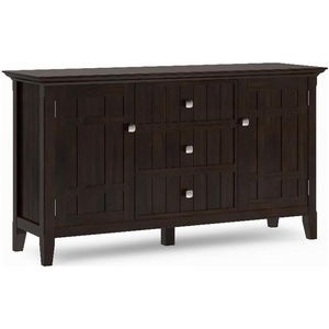 SIMPLIHOME Bedford 54″ Wide Solid Wood 2-Door Buffet in White(Brunette Brown)