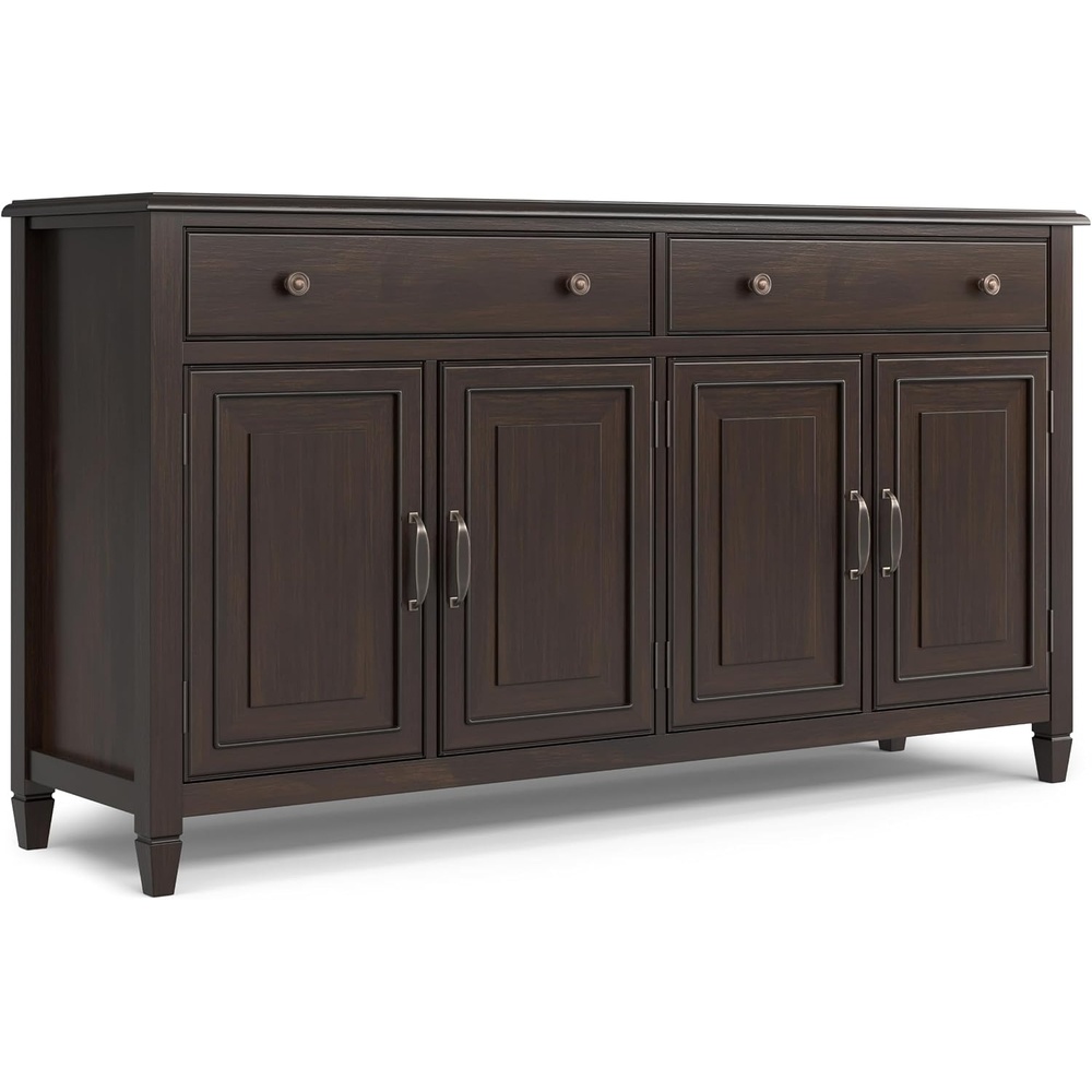 image:imageSIMPLIHOME Amherst 66 Wide Solid Wood 4Door Buffet in Hickory Brown