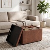SIMPLIHOME Rockwood 24″ Wide Vegan Leather Storage Ottoman in Brown